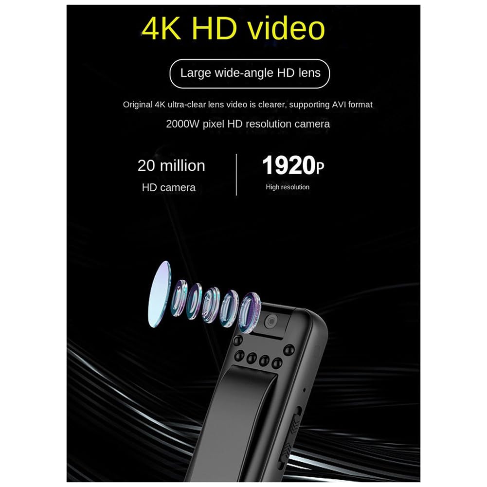Komdndht 1PCS Mini Body Worn Camera - 180° Invisible Sports Camera for Outdoor Activities, No Night Vision - Perfect for Cycling, Hiking, Police & Security Recording