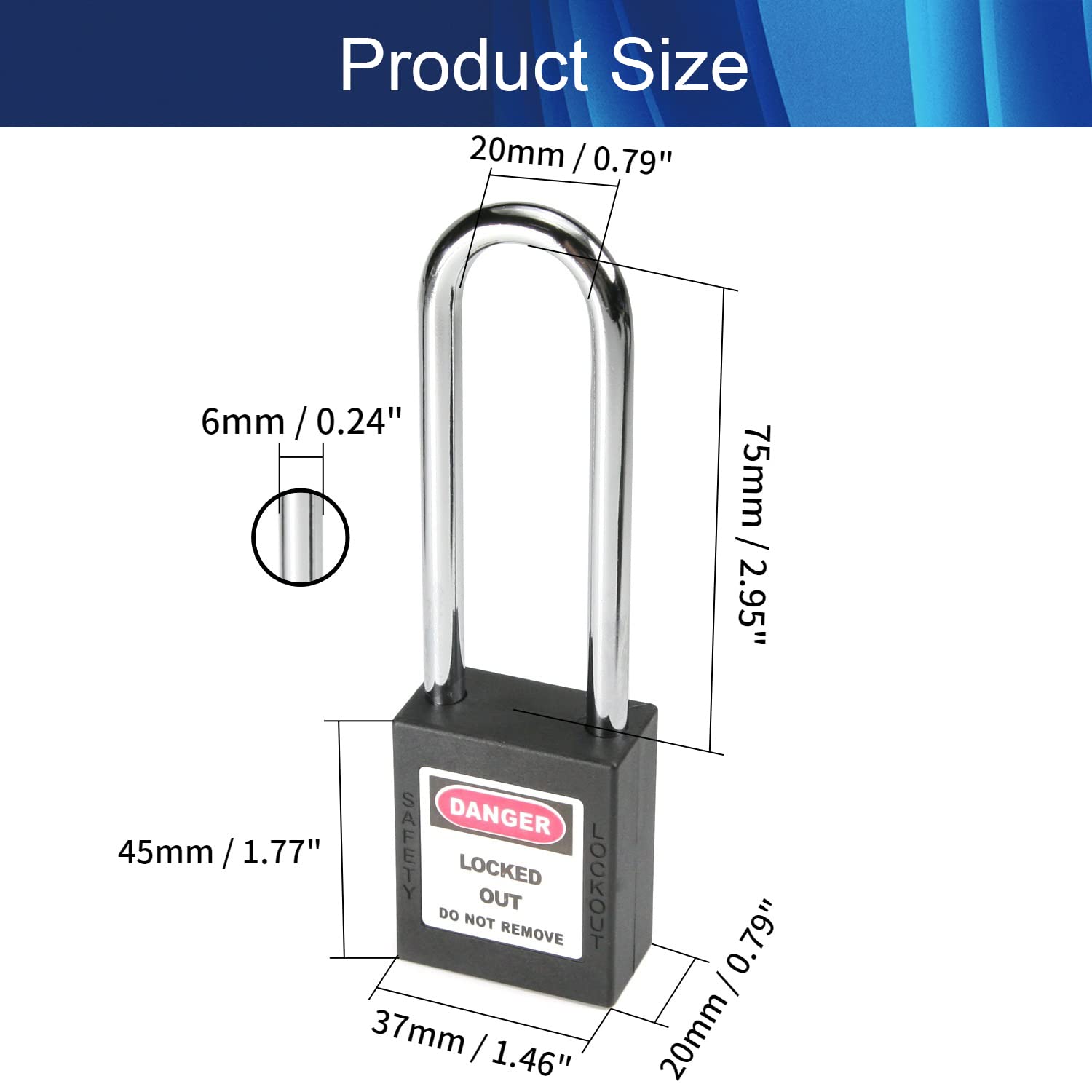 Lockout Tagout Safety Padlock - LOTO Lock with Steel Shackle, Keyed Alike, Black (1 Pack) - Ideal for Industrial Equipment, Machinery Maintenance & Small Luggage Security
