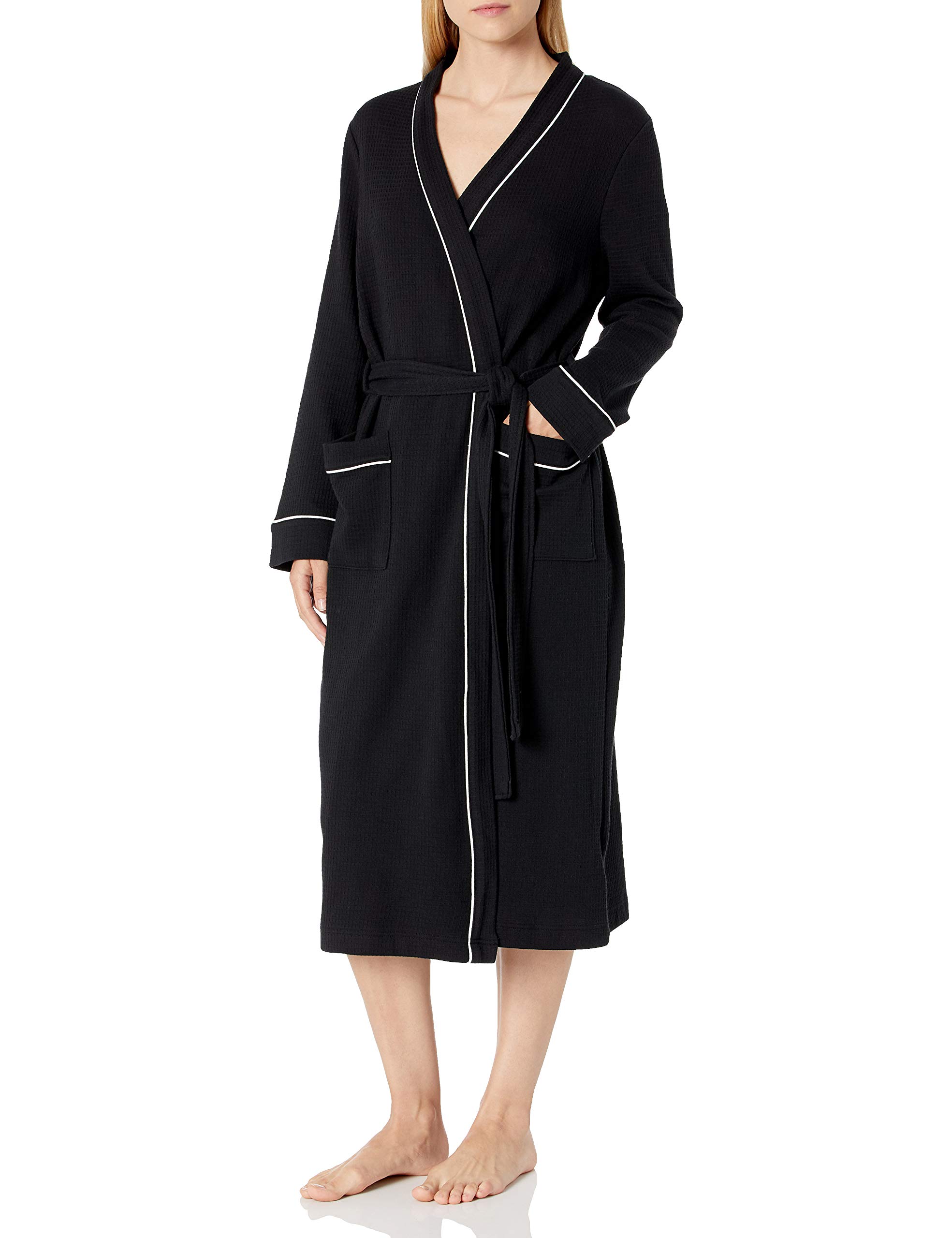 Amazon Essentials Women's Lightweight Waffle Full-Length Robe - Soft & Breathable Bathrobe with Pockets, Plus Size Options - Perfect for Spa, Lounging & Post-Shower Comfort
