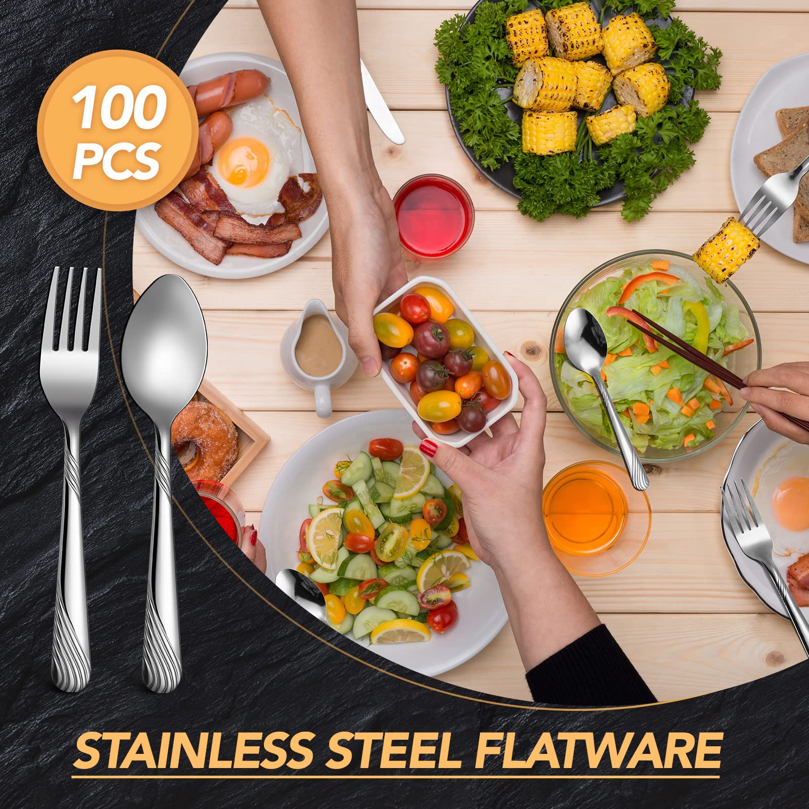 200-Piece Stainless Steel Flatware Set - Heavy Duty Mirror Polished Dinner Forks & Spoons (100 Forks & 100 Spoons, 6.7 Inch) - Dishwasher Safe Cutlery for Restaurants, Catering & Home Dining