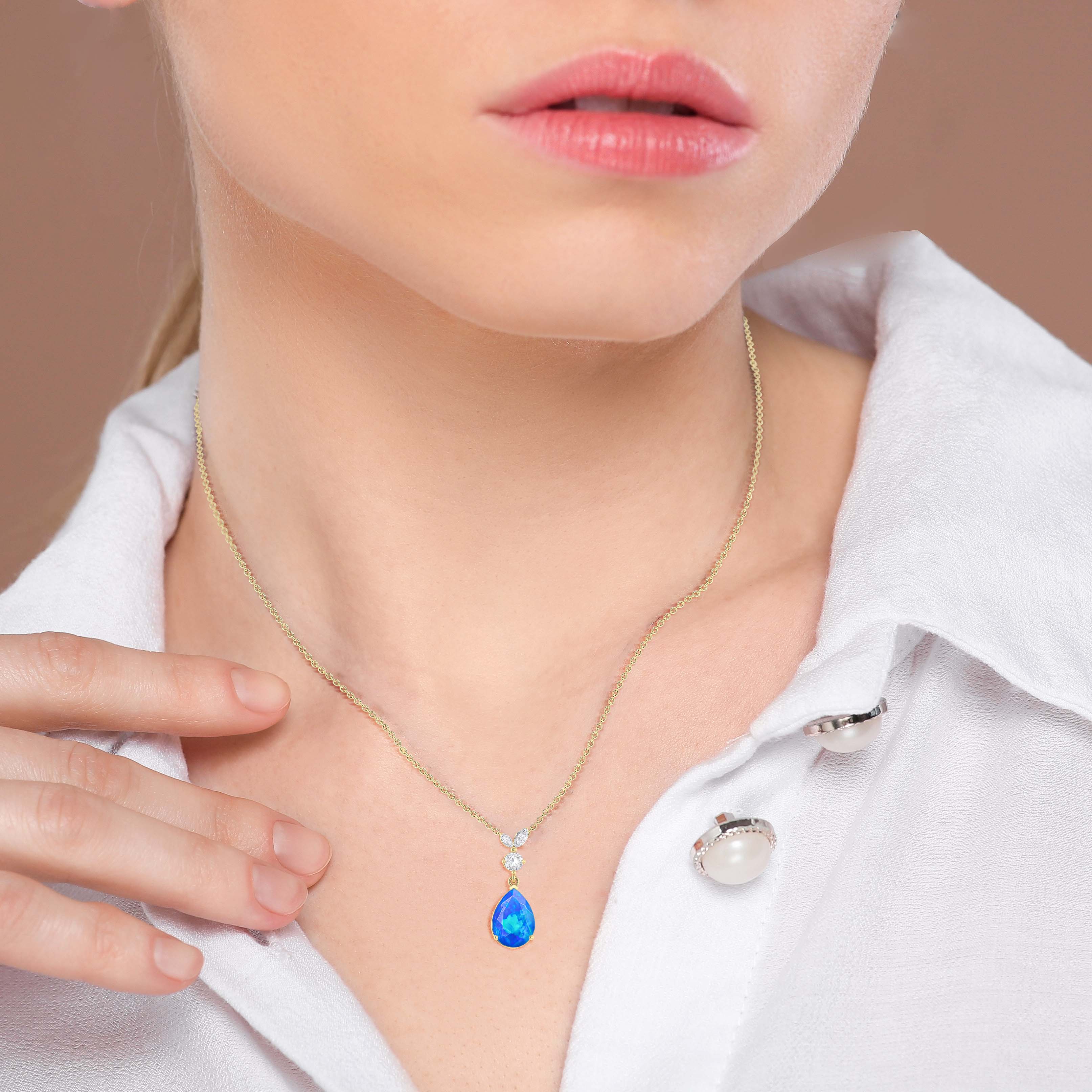 Blue Opal Pear Gemstone Pendant Necklace - Natural Healing Crystal Jewelry for Women - Perfect for Meditation, Energy Balancing & Spiritual Gifts