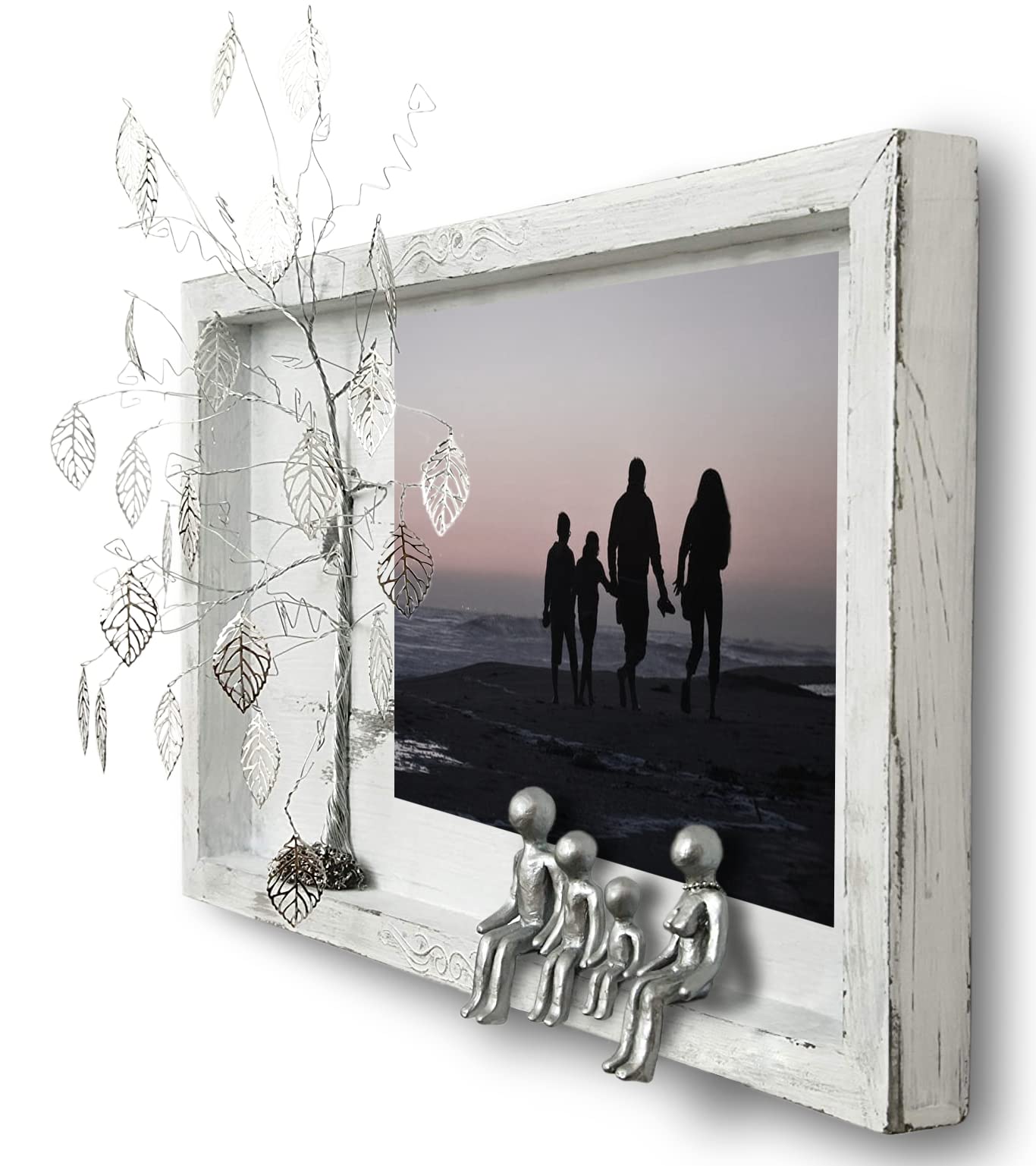 Personalized Family Tree Shadow Box - 4-Figurine Willow Tree Wedding Photo Frame Display for 6th, 8th, 10th, 12th & 25th Marriage Anniversary Gifts - Perfect for Couples, Parents & In-Laws - Home Décor & Romantic Gift Idea