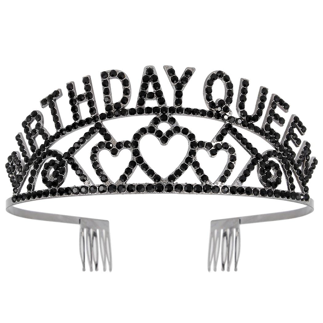 Elegant Black Birthday Tiara for Women - Rhinestone Crystal Crown Headband | Perfect for Birthday Parties, Bachelorette, Bridal Showers & Special Occasions