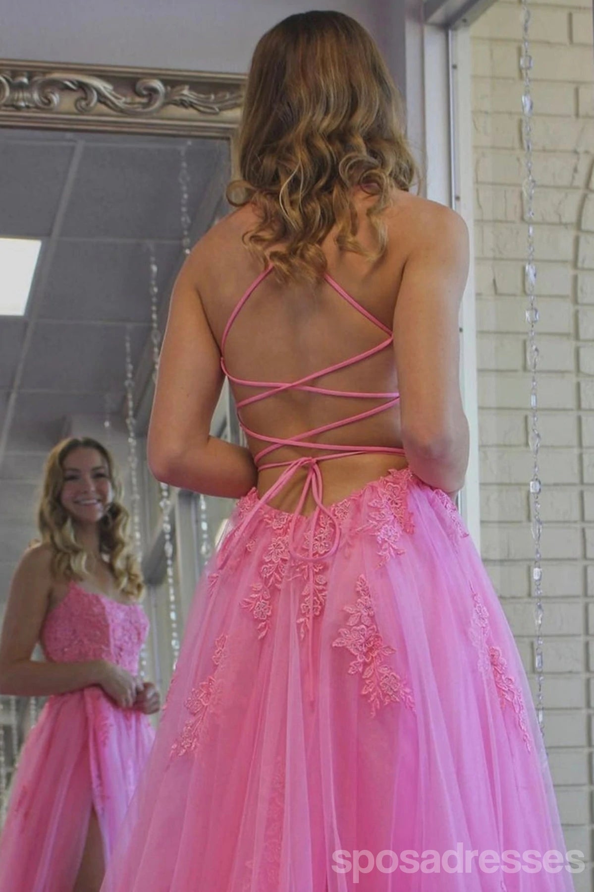 Elegant Pink A-Line Spaghetti Strap Backless Long Prom Dress for Women - Perfect for Homecoming, Formal Events & Evening Parties