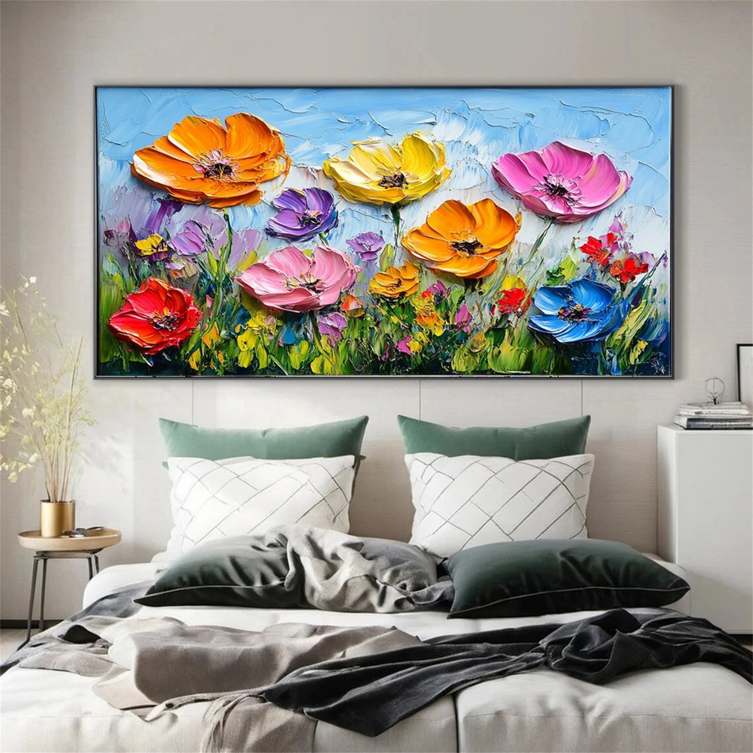 Beautiful Flower and Tree Painting #FT122 - Handmade Canvas Art for Home Decor, Living Room, Bedroom & Office Wall