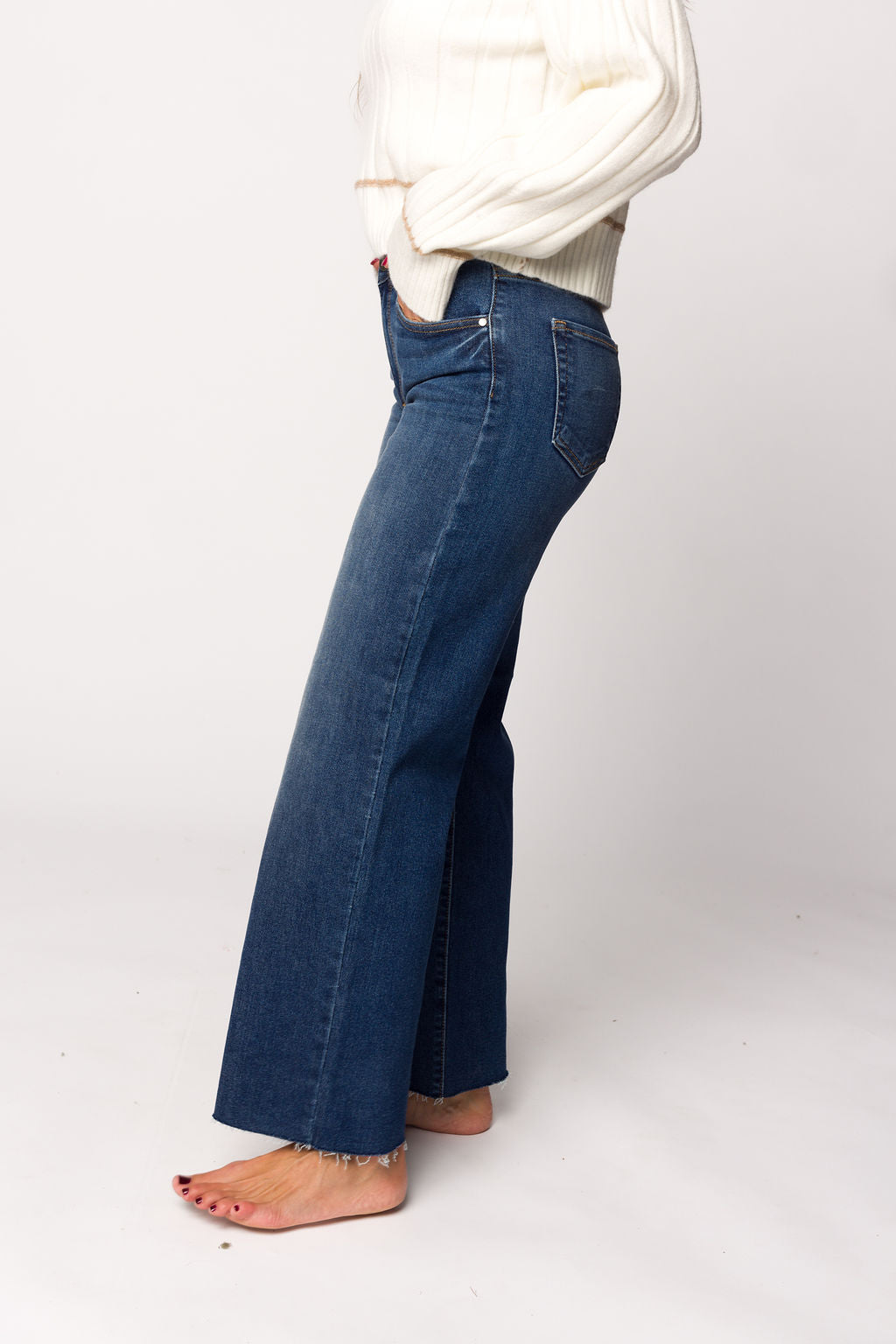 Morgan Slim Palazzo Jean with Scissor Cut in Dark Denim - Women's High Waisted Wide Leg Denim Pants for Casual & Office Wear