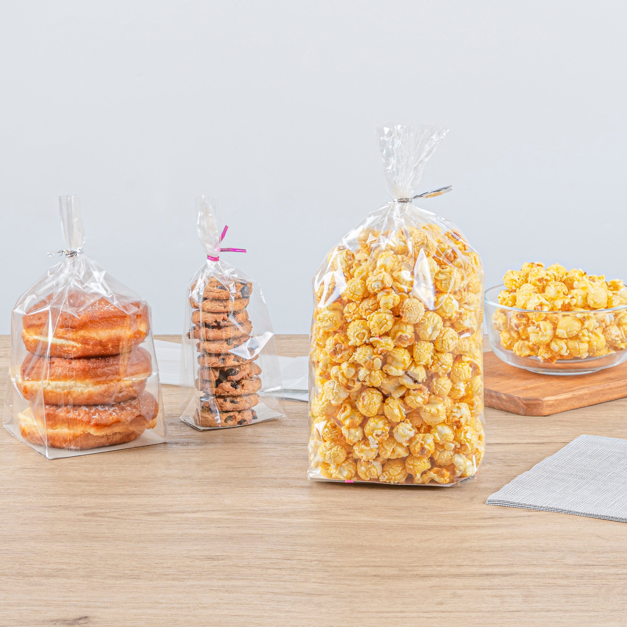 Clear Plastic Gusset Bags with Flat Bottom & Paper Insert - Heat Sealable 5x3x12 Inches - 100 Count Box for Food Packaging, Retail Display & Storage