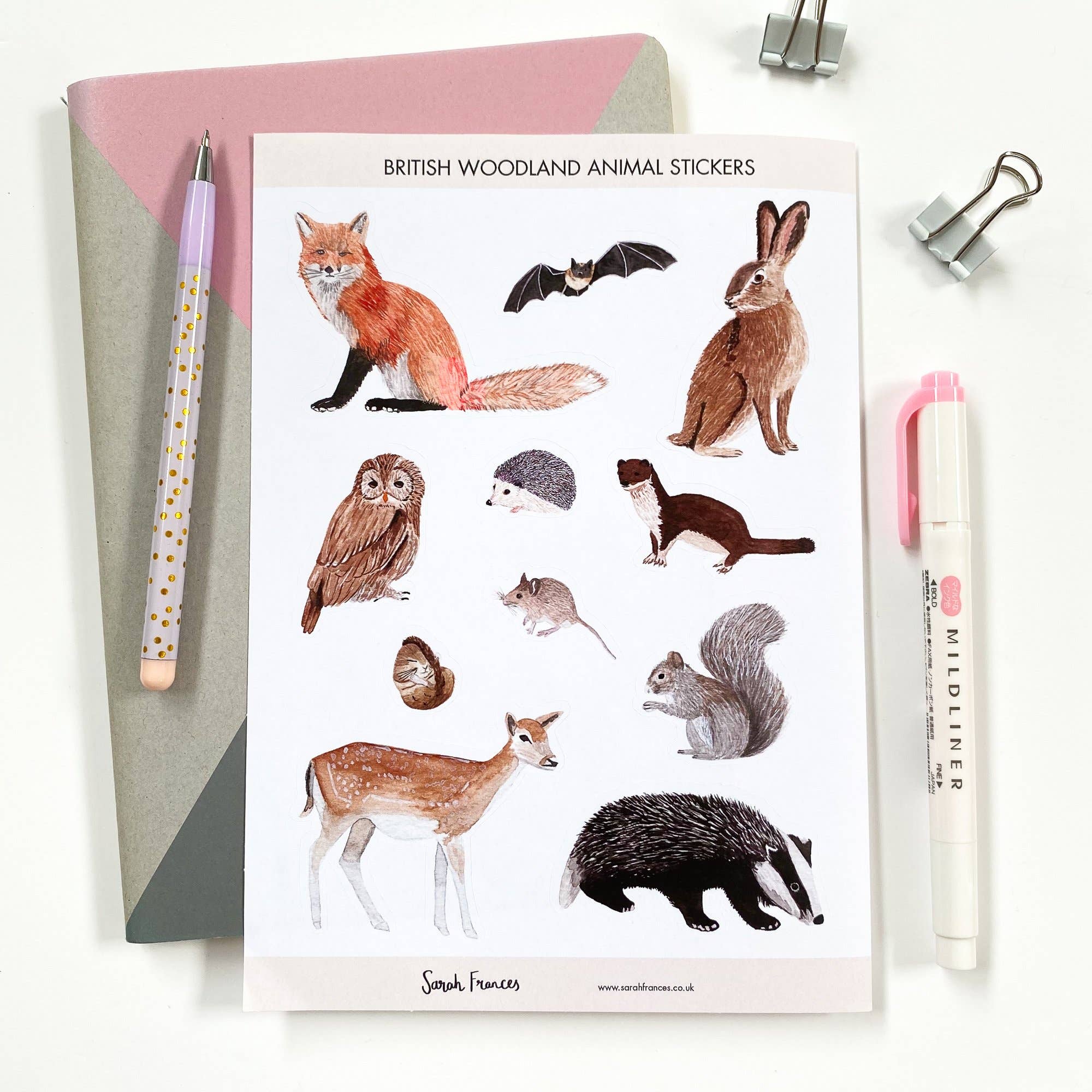 British Woodland Animal Stickers - Adorable Fox, Deer & Hedgehog Decals for Scrapbooking, Journals & Kids Room Decor