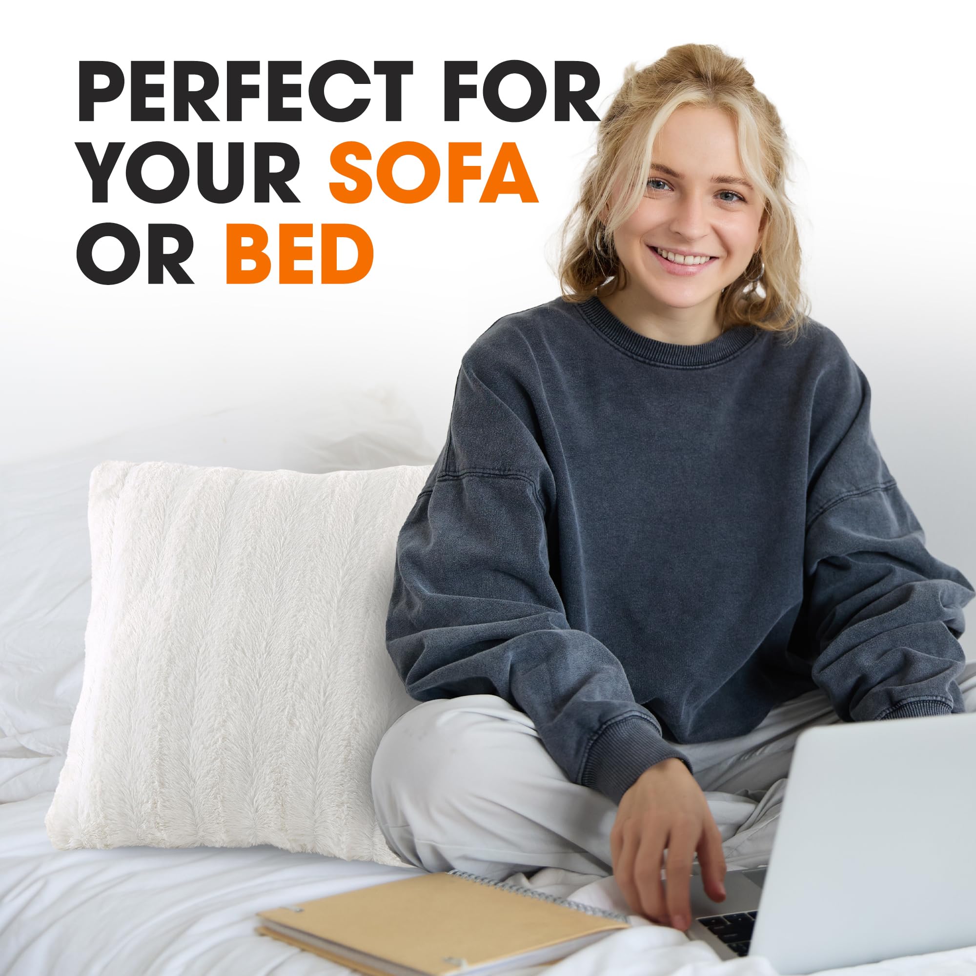 Cheer Collection Faux Fur Throw Pillow Cover - Super Soft Fluffy Decorative Cushion Case 20x20 Inches for Sofa, Bed, Living Room - Cozy Home Decor Accent Pillow - White (Pack of 1) | Perfect for Winter Decor & Cozy Reading Nook