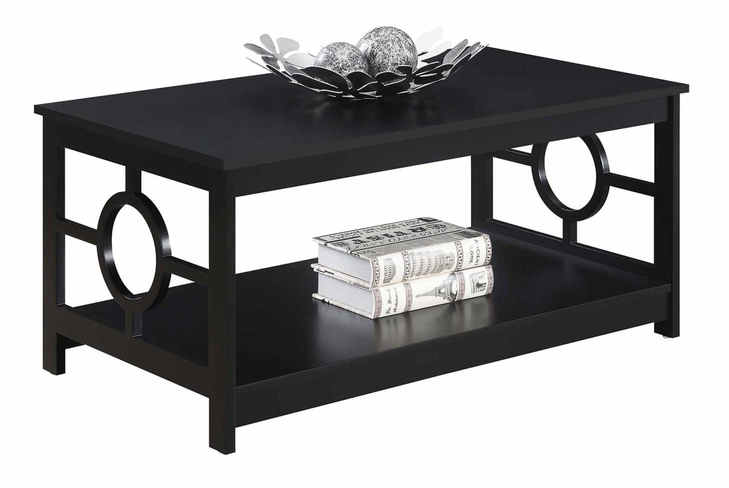 Convenience Concepts Modern Round Coffee Table - 36 Inch Black Wood End Table for Living Room | Perfect for Small Spaces, Apartments & Coffee Shop Decor