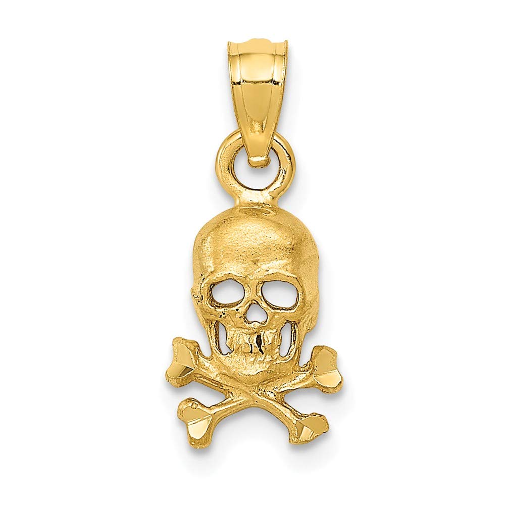 14K Yellow Gold Skull and Crossbones Pendant Necklace for Men - Gothic Jewelry for Punk Rock Style, Biker Fashion & Edgy Outfits