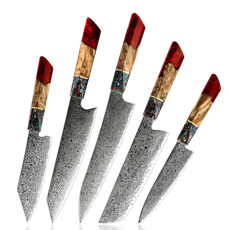 Premium Japanese Chef Knife Set - VG-10 Damascus Steel Blade with Exotic Stabilized Olive Wood Handle & Leather Sheath - Perfect for Professional Chefs & Home Cooking Enthusiasts