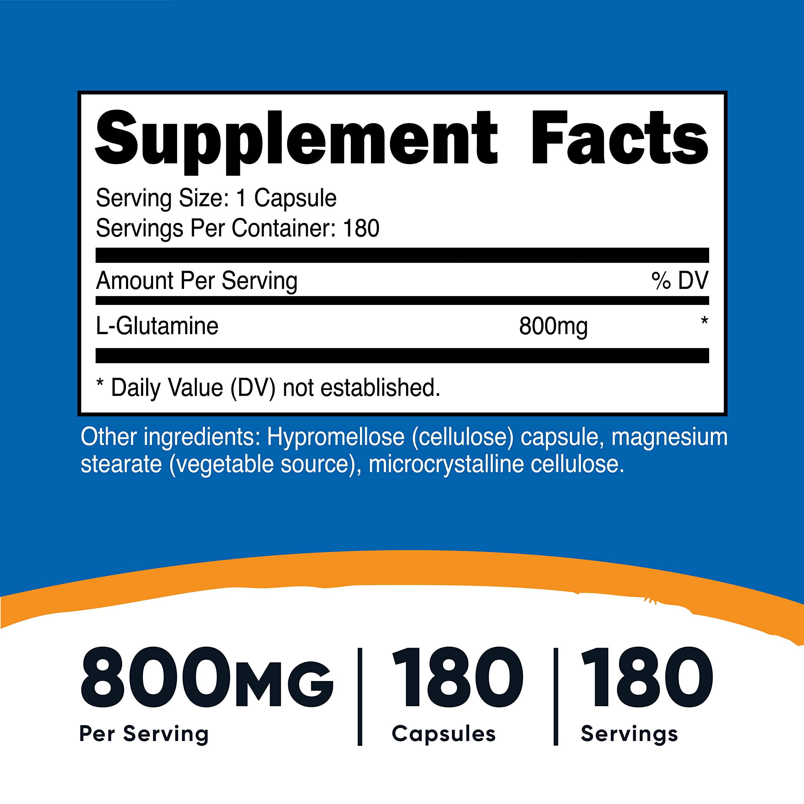Nutricost L-Glutamine 800mg, 180 Capsules (2 Bottles) - Premium Glutamine Supplement for Muscle Recovery, Gut Health & Immune Support - Ideal for Athletes, Bodybuilders & Fitness Enthusiasts