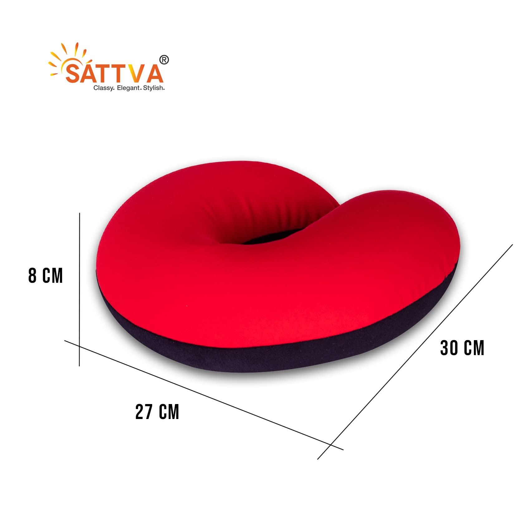 SATTVA Travel Neck Pillow - Soft Fabric Support for Head, Neck & Shoulder with High-Density Microbeads - Red & Black - Perfect for Airplanes, Cars, Office & Home Use