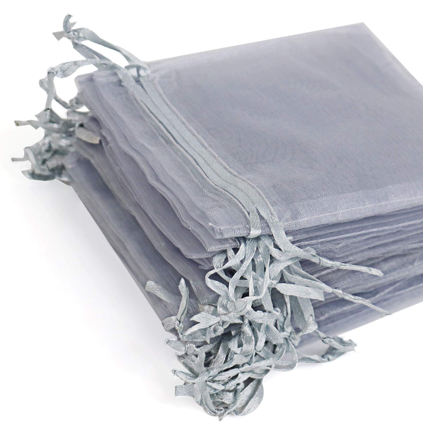 100PCS Sheer Organza Bags 3x4 Inches, Small Mesh Drawstring Gift Bags for Wedding Favors, Jewelry, Candy, Soap & Party Packaging - Elegant Gray Pouches for Lash Extensions, Lip Gloss & Sachets | Perfect for Bridal Showers, Baby Showers & Birthday Parties