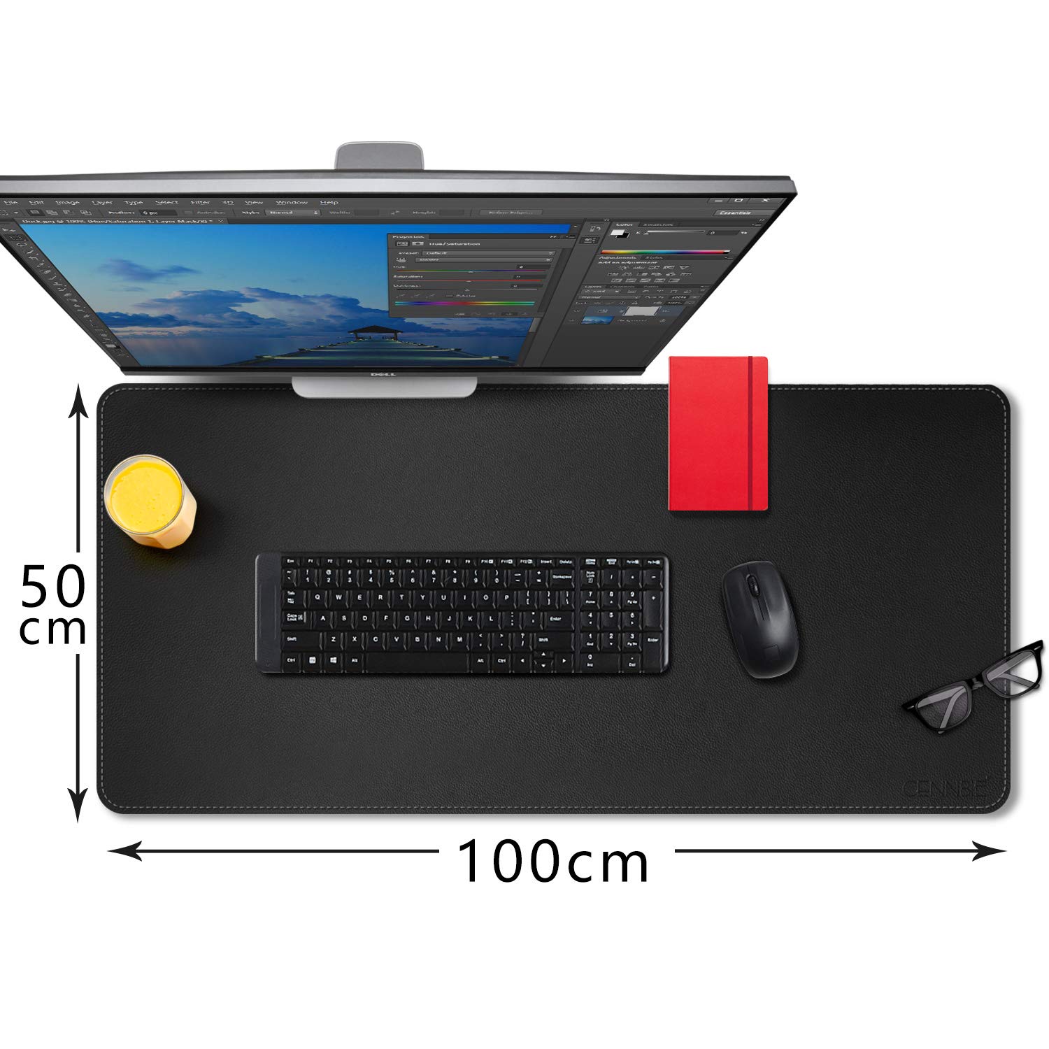 Premium CENNBIE Leather Desk Pad 100x50cm - Extra Large PU Leather Mouse Pad, Waterproof Writing Mat for Office & Home - Perfect for Workstations, Gaming & Study Desks (Black)