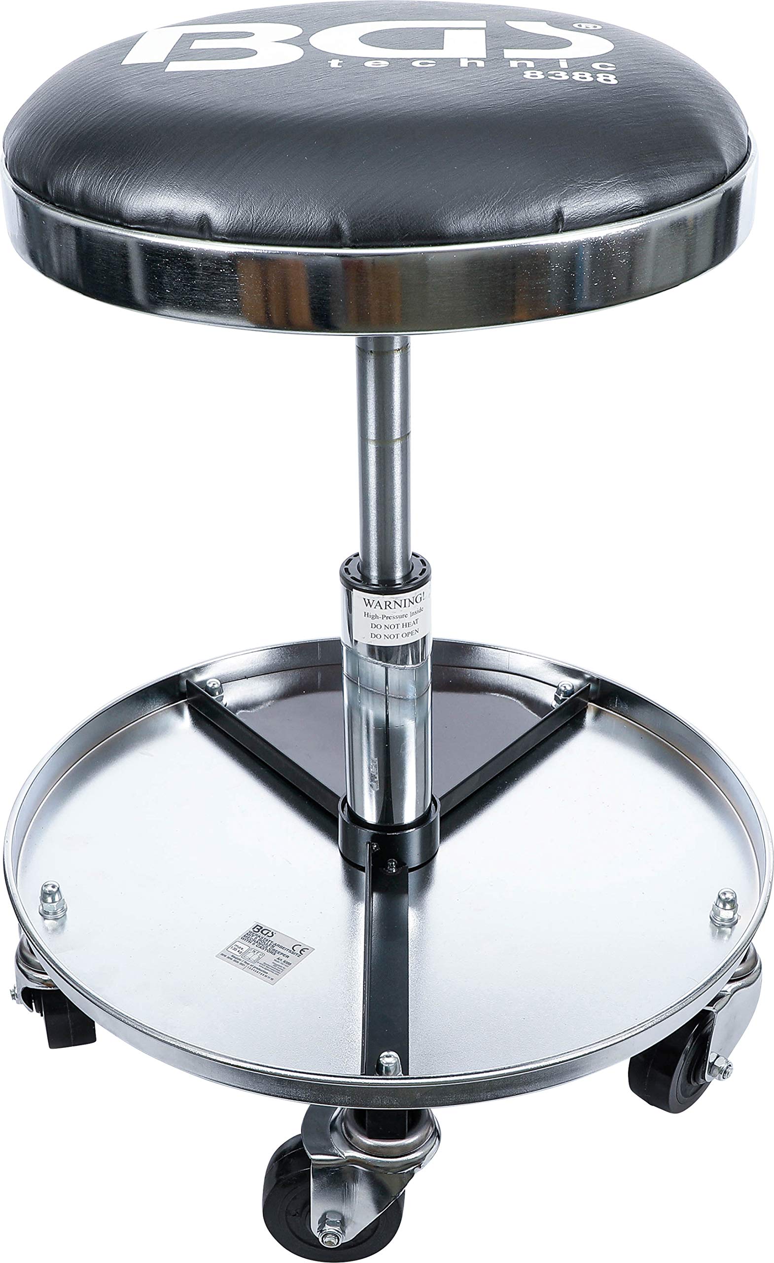 BGS 8388 Workshop Stool with 5 Heavy-Duty Casters | 360mm Diameter Swivel Seat for Garage, Workshop & Industrial Use