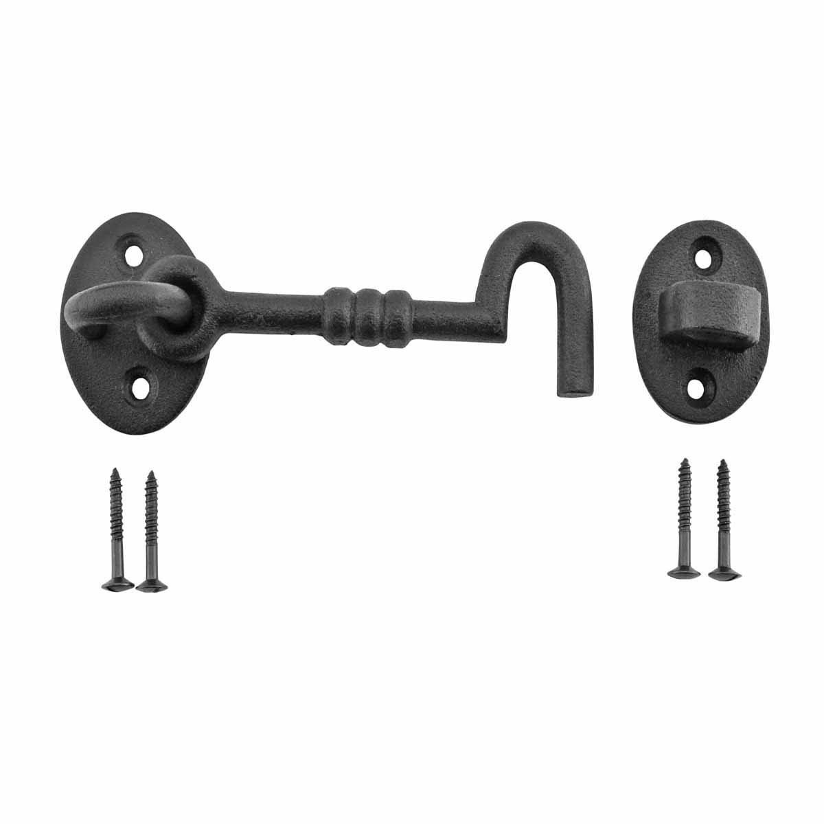 5 Inch Wrought Iron Hook and Eye Door Latch Lock - Oil Rubbed Bronze Finish with Mounting Hardware - Ideal for Cabinets, Gates, and Barn Doors