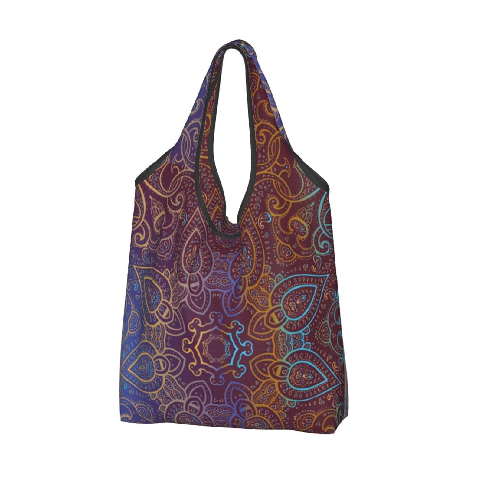 Colorful Mandala Reusable Shopping Bags - Waterproof Foldable Grocery Tote with Decorative Pattern - Perfect for Grocery Shopping, Beach Trips & Farmers Market