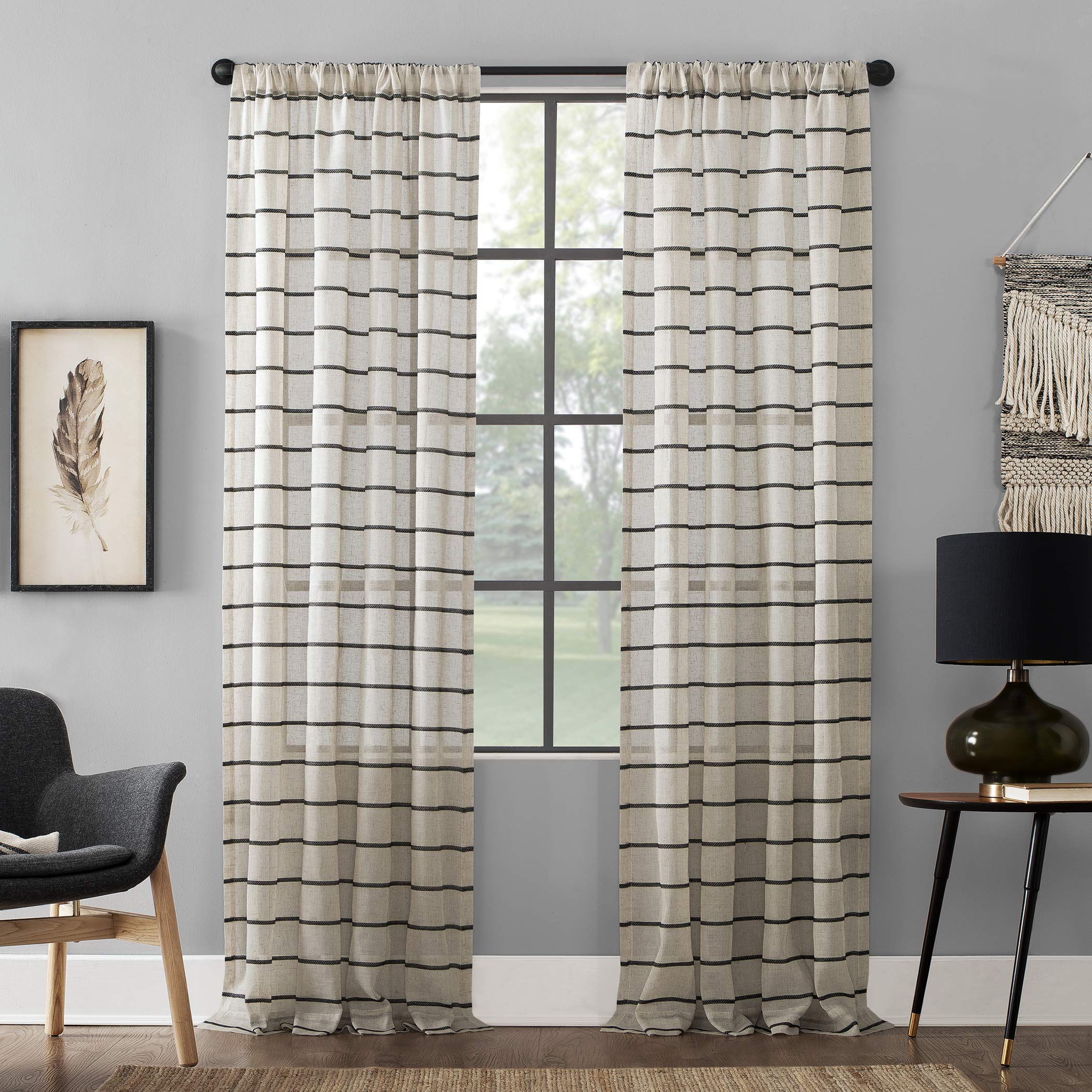 Clean Window Twill Stripe Anti-Dust Sheer Curtain Panel - Allergy & Pet Friendly - 52
