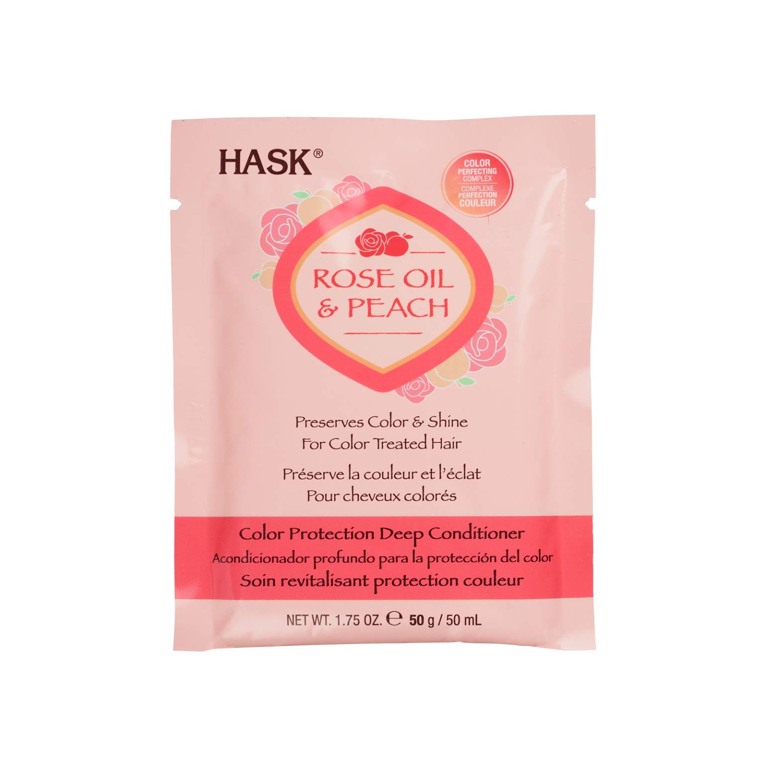 Hask Rose Oil & Peach Color Protection Deep Conditioner - 50ml Sulfate Free, Paraben Free, Gluten Free Hair Treatment for Dry, Damaged & Color-Treated Hair - Salon Quality Hydration & Shine for Women & Men