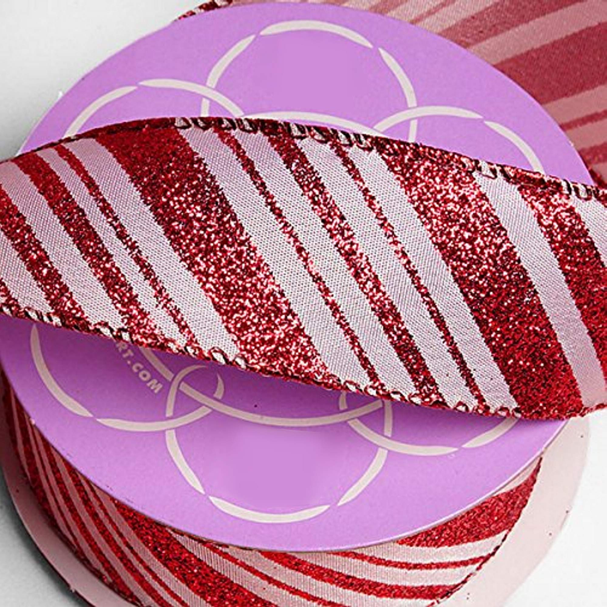 Peppermint Candy Wired Satin Ribbon with Red Glitter Accents - 1.5 Inch x 10 Yards - Perfect for Christmas Gift Wrapping, Holiday Crafts, and DIY Decorations