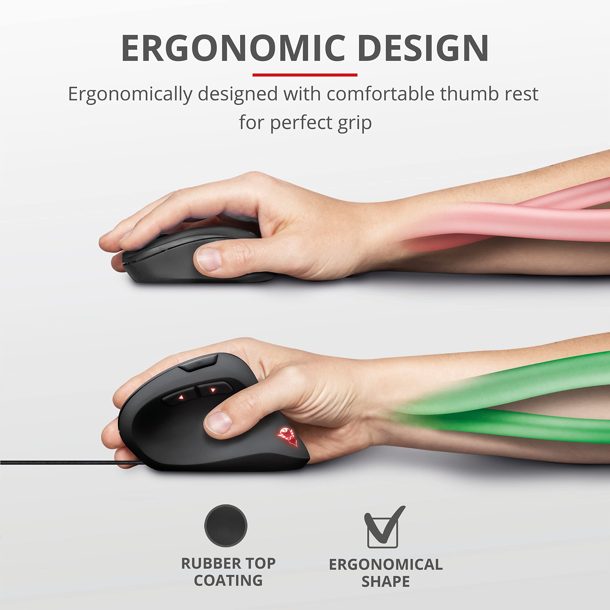 Trust GXT 144 Rexx Ergonomic Vertical Gaming Mouse - 10000 DPI Adjustable, 6 Programmable Buttons, RGB Lighting, Software Control for PC/Mac - Perfect for FPS, MMO Gaming & Office Work (Black)