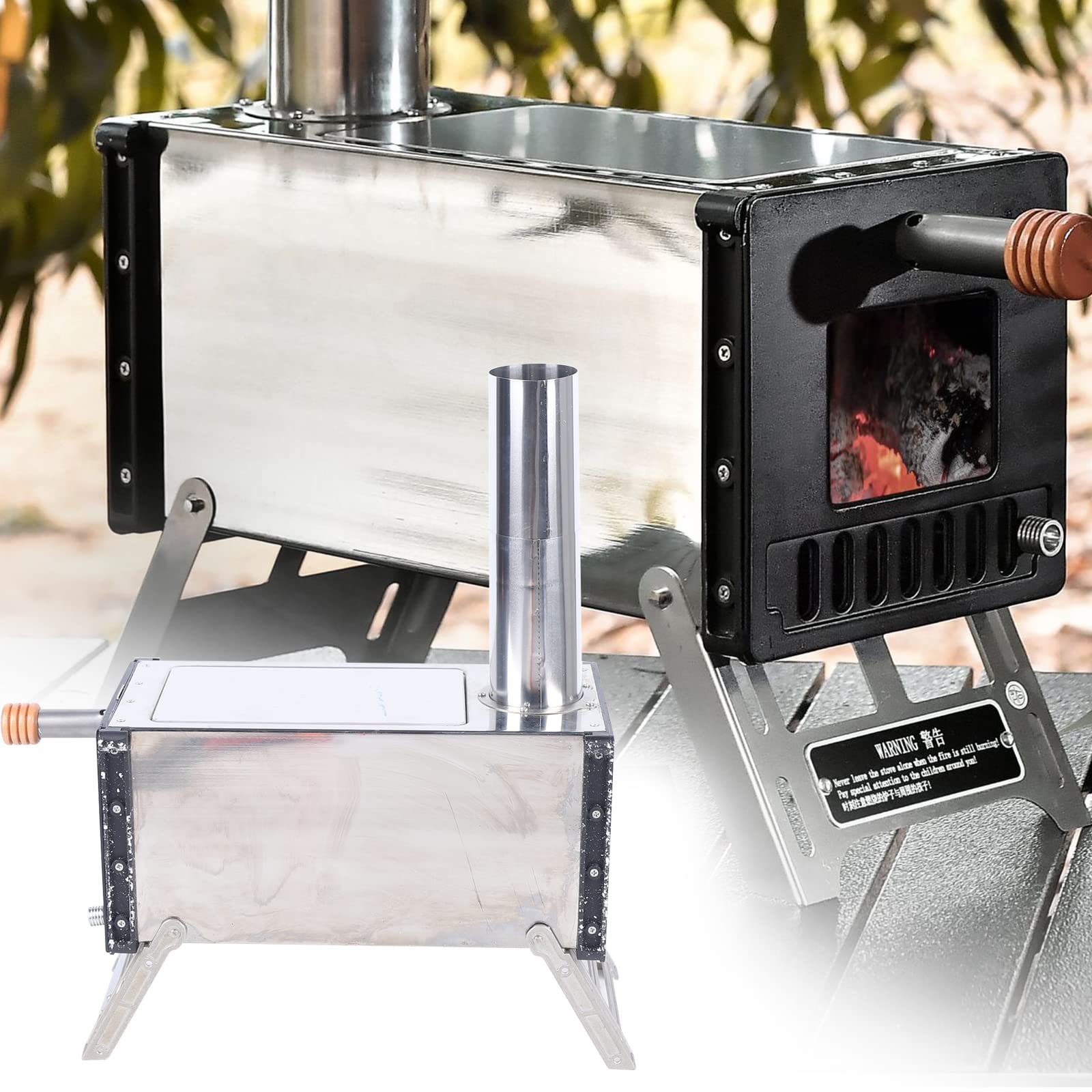 Portable Camping Stove with Retractable Chimney Pipe - Stainless Steel Wood Burning Backpack Stove for Outdoor Shelters, Tents & Survival - Perfect for Hiking, Emergency Preparedness & Off-Grid Adventures