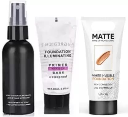 LIFE COSMETICS Makeup Primer & Setting Spray Combo Pack of 3 - Matte Foundation Base, Long-Lasting Makeup Fixer for Flawless Look | Perfect for Daily Use, Special Occasions & Professional Makeup Artists
