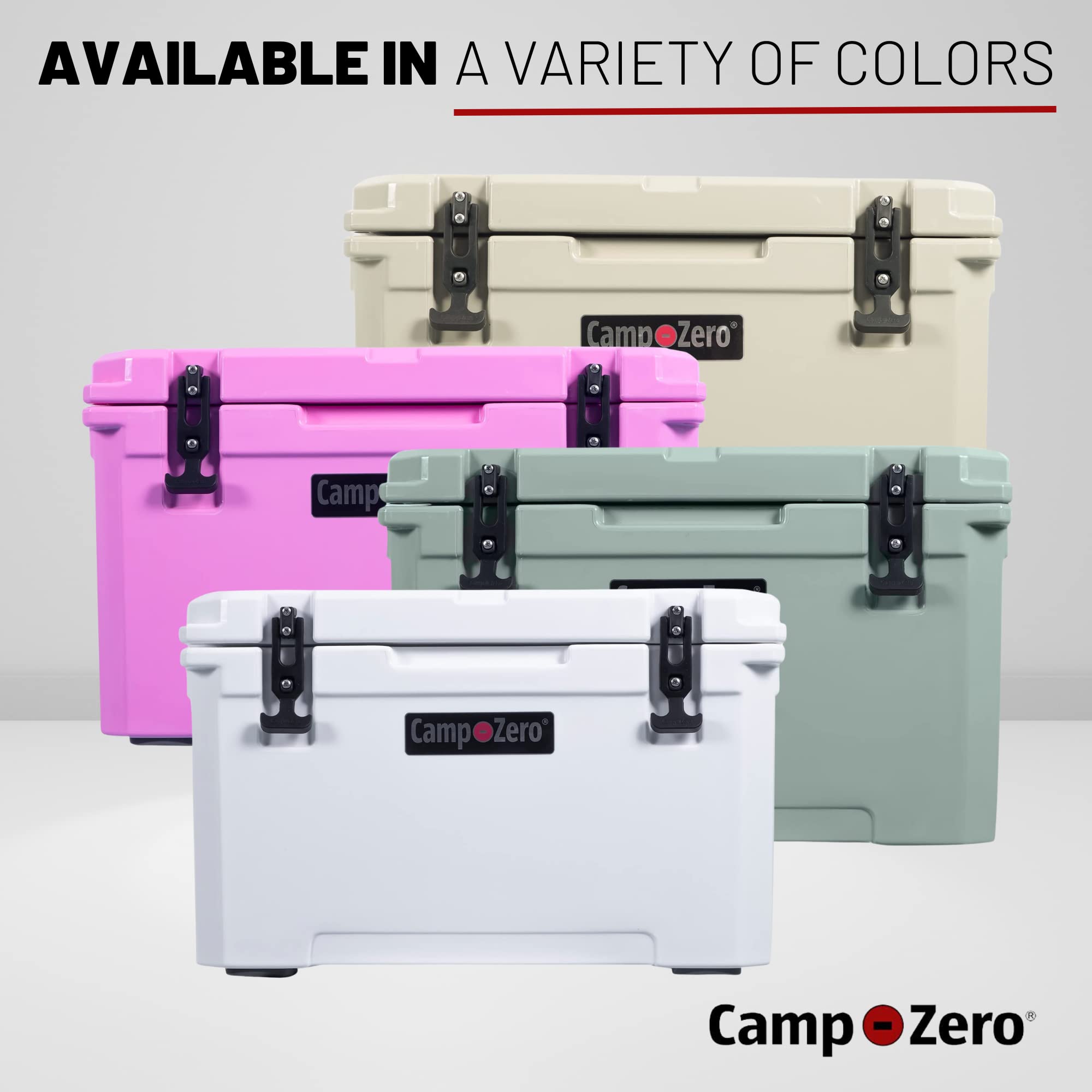 CAMP-ZERO 40L-42 Quart Heavy Duty Hard Cooler Ice Chest - Portable Cooler for Drinks, Beach, Picnics, Boating, Hunting, Camping & Travel - Features 4 Molded-in Cup Holders & Comfort Grip Handles - Ideal for Outdoor Adventures, Tailgating, BBQs & Family Outings