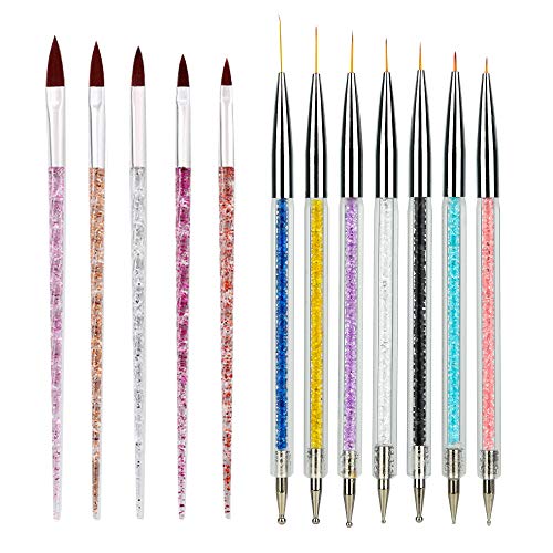 Beautifultracy 12-Piece Dual-Ended Nail Art Brush Set - Professional UV Gel & Acrylic Nail Design Brushes with Rhinestone Handles for DIY Manicures, Nail Painting & Rhinestone Application | Perfect for Salon, Home Use & Nail Art Enthusiasts