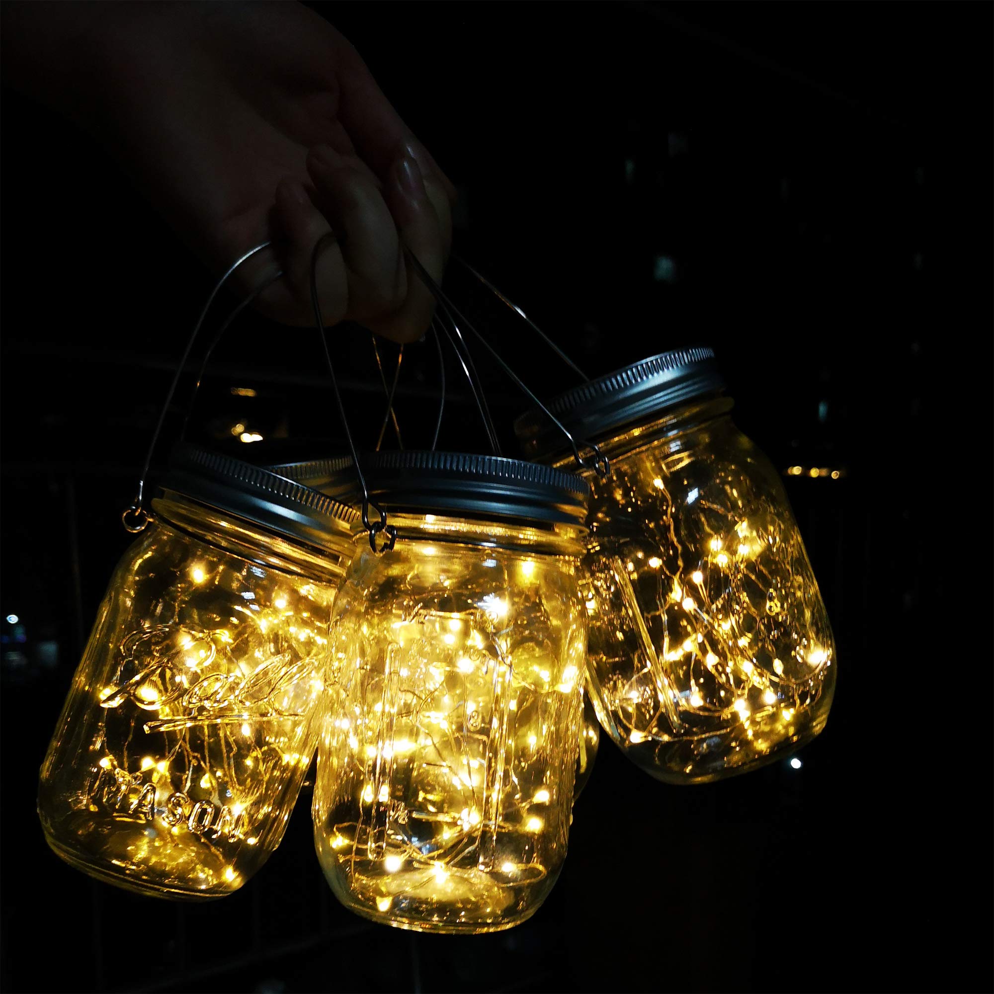 8 Pack Solar Fairy Lights with 30 LEDs - Waterproof Hanging Firefly String Lights for Outdoor Garden, Patio, Lawn & Table Decor (Includes 8 Hangers & Jars) - Perfect for Backyard Parties, Weddings & Romantic Evenings