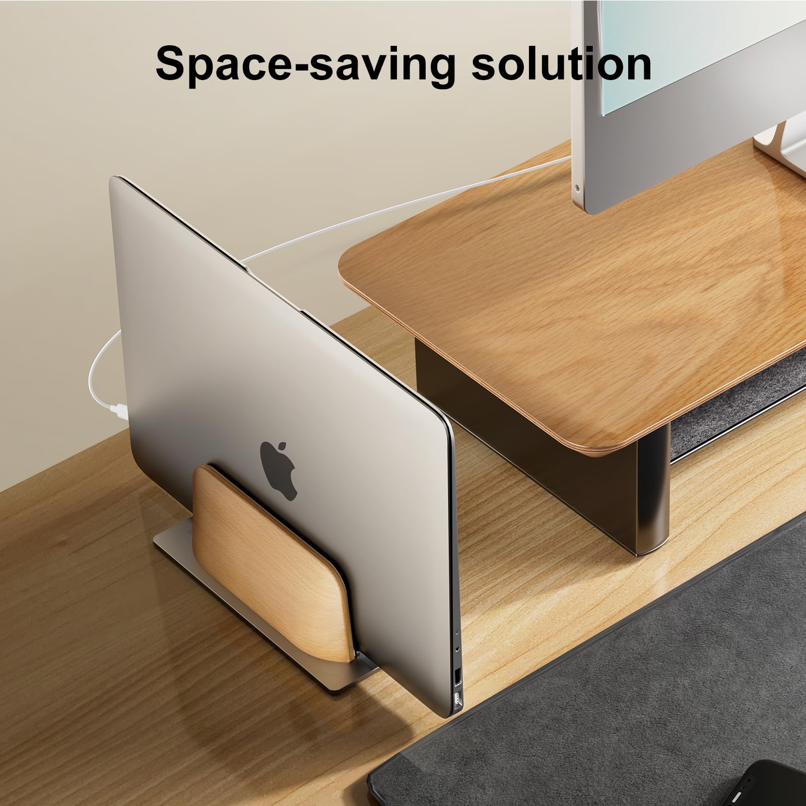 UPERGO Vertical Wooden Laptop Stand Holder for MacBook Pro Air & All Laptops - Space Saving Desktop Organizer for Home Office Workspace