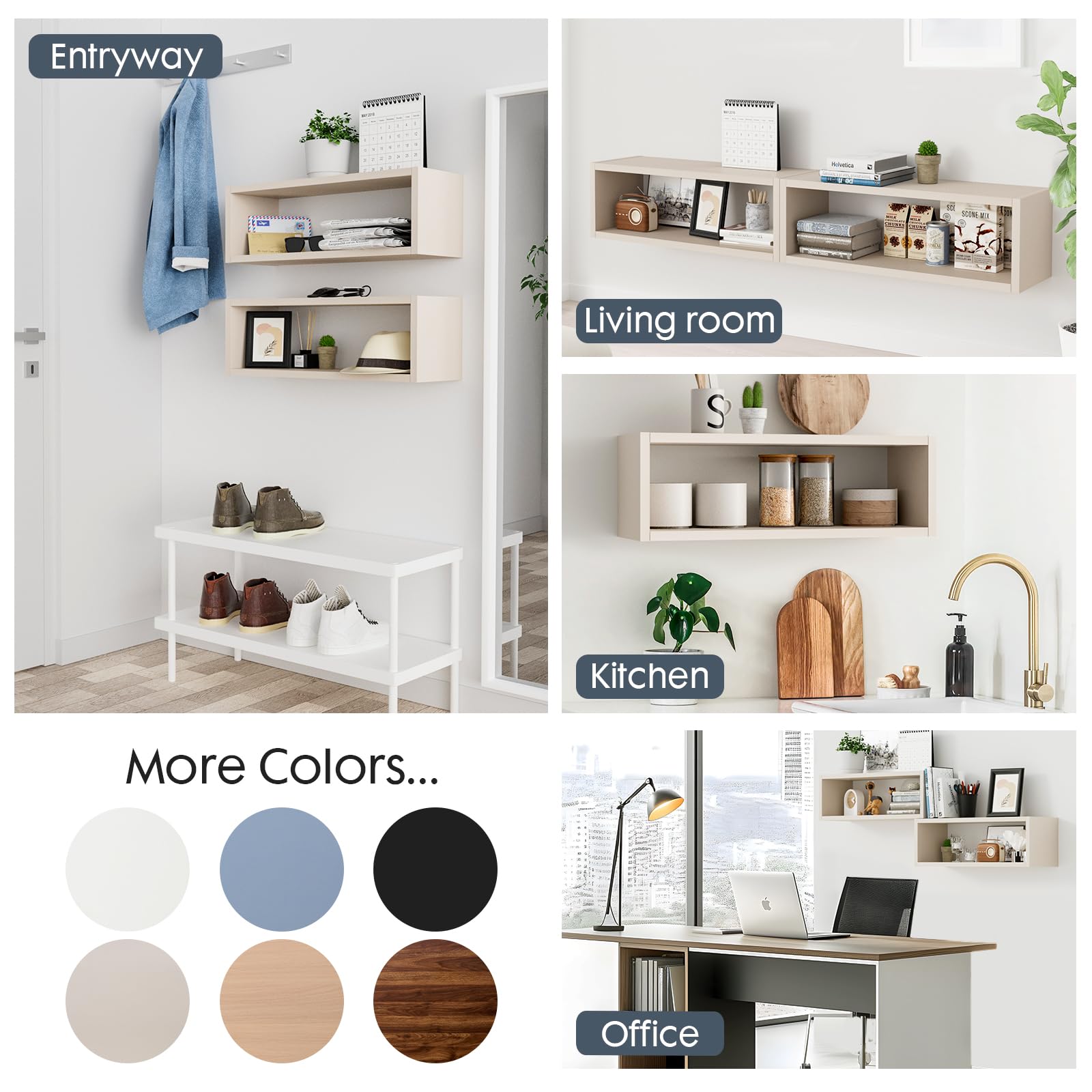 Kaboon 24 Inch Floating Cube Shelves Set of 2 - Modern Wall Mounted Display Shelves for Home Decor - Beige Leather Rectangular Storage Cubes - Perfect for Kitchen, Living Room, Office & Bedroom Organization
