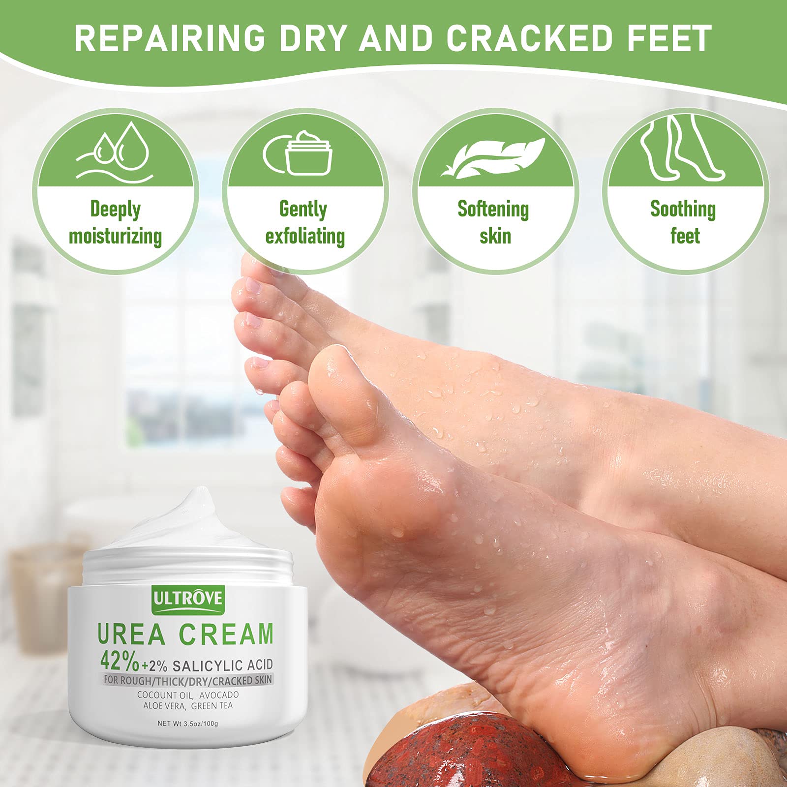 42% Urea Cream with 2% Salicylic Acid - Professional Foot Moisturizer & Callus Remover - Dead Skin Exfoliator & Cracked Heel Repair - 3.5 oz for Dry, Rough Feet - Perfect for Pedicures & At-Home Foot Care