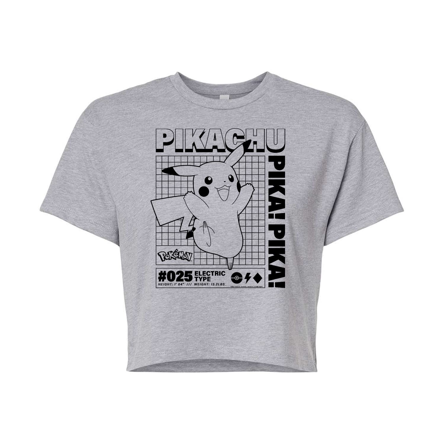 HYBRID APPAREL Pokémon Pikachu Info Chart Graphic Tee - Junior's Cropped Cotton Blend T-Shirt for Girls - Casual Gaming Outfit & Anime Cosplay Wear