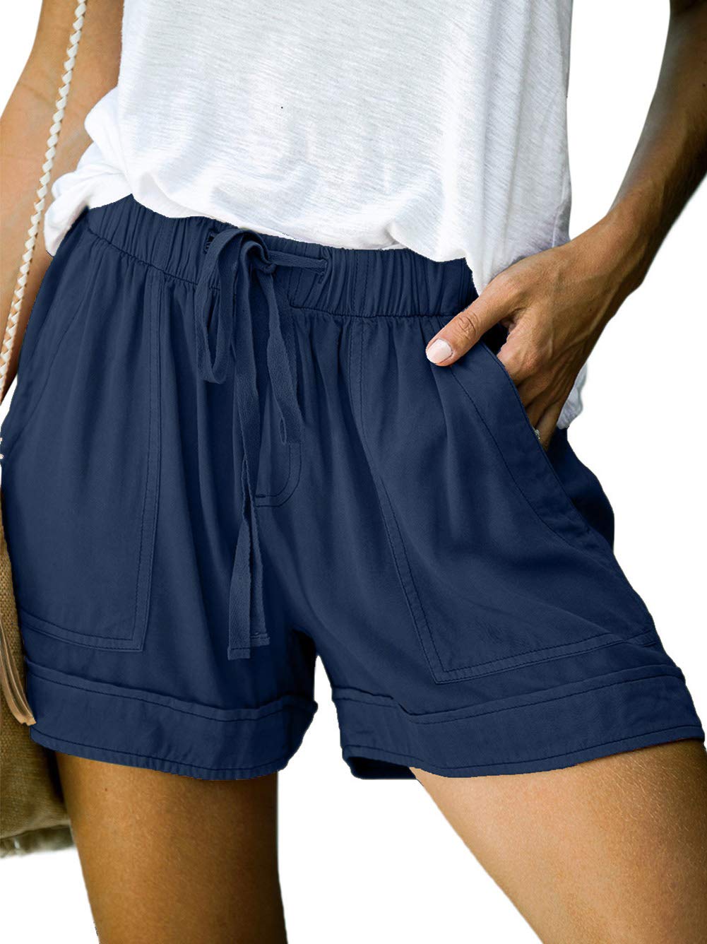 Bunanphy Women's Casual Elastic Waist Loose Shorts with Pockets - Comfortable Drawstring Summer Shorts for Walking, Travel & Outdoor Activities