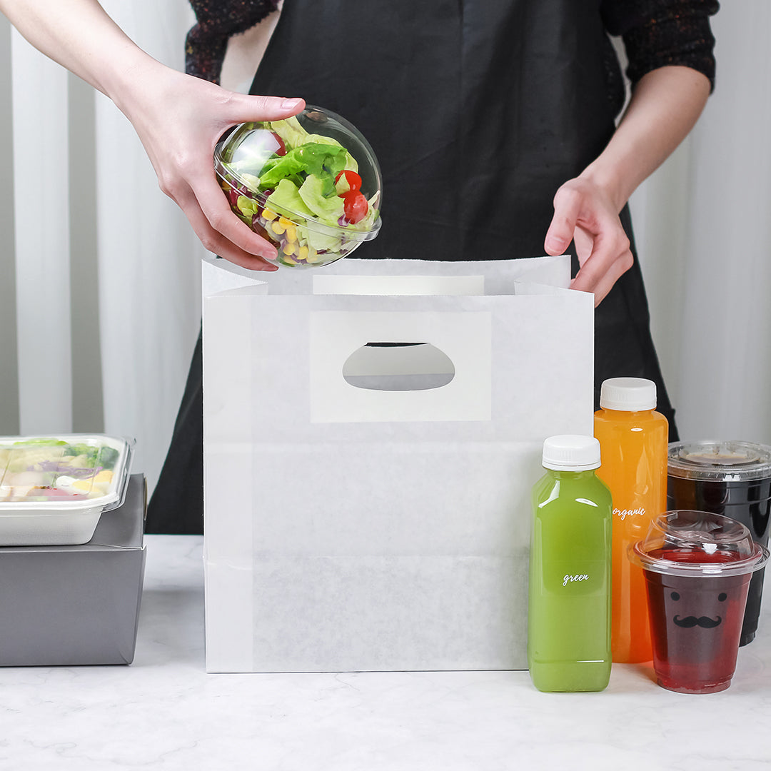 Eco-Friendly White Rectangle Paper Takeout Bags with Handles - 11