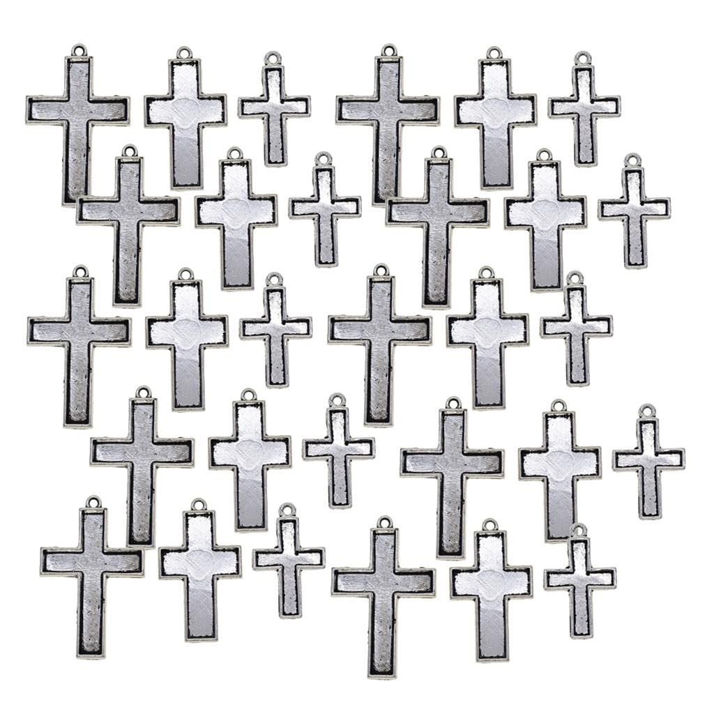 30Pcs Antique Tibetan Style Alloy Cross Pendant Cabochon Bezel Settings - DIY Jewelry Making Supplies for Necklace, Bracelet, Earrings - Perfect for Boho, Vintage & Gothic Jewelry Designs