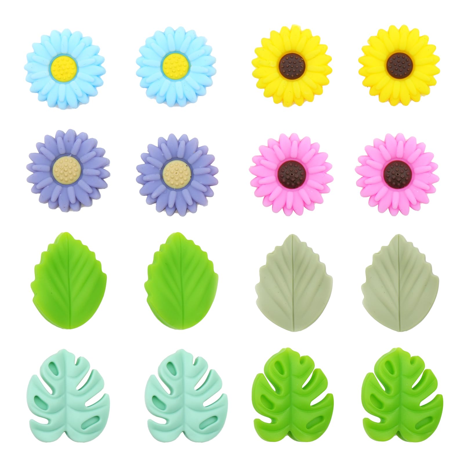 16 Pcs Knitting Needle Stoppers - Cute Leaf Daisy Sunflower Silicone Stoppers & Needle Minders for Knitting & Crochet | DIY Handmade Craft Supplies | Perfect for Yarn Projects, Needle Protection & Organizing Knitting Tools