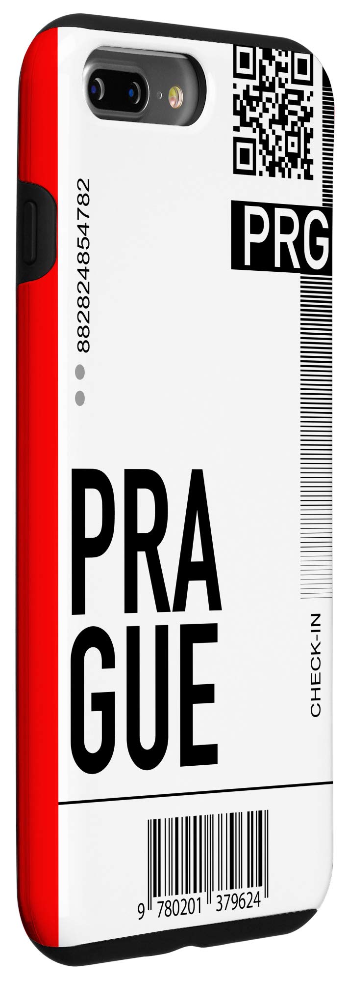 Premium Prague Air Ticket Phone Case for iPhone 7 Plus/8 Plus - Boarding Pass Design City Red Hard Cover - Perfect for Travel, Vacation & Souvenir Gifts