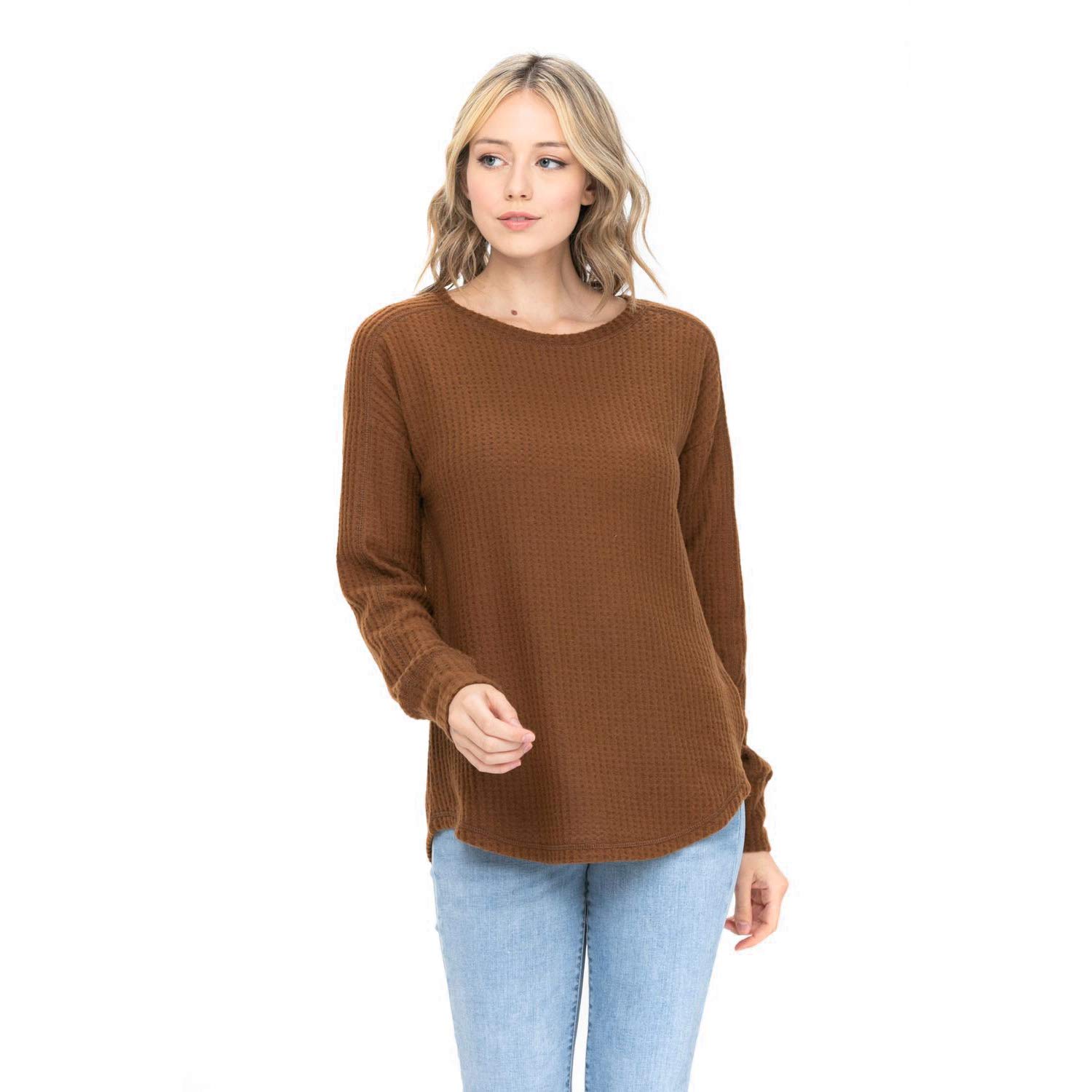 Women's Waffle Knit Pullover Sweater - Loose Fit Long Sleeve Tunic Top for Casual Wear | Cozy Fall & Winter Layering Essential