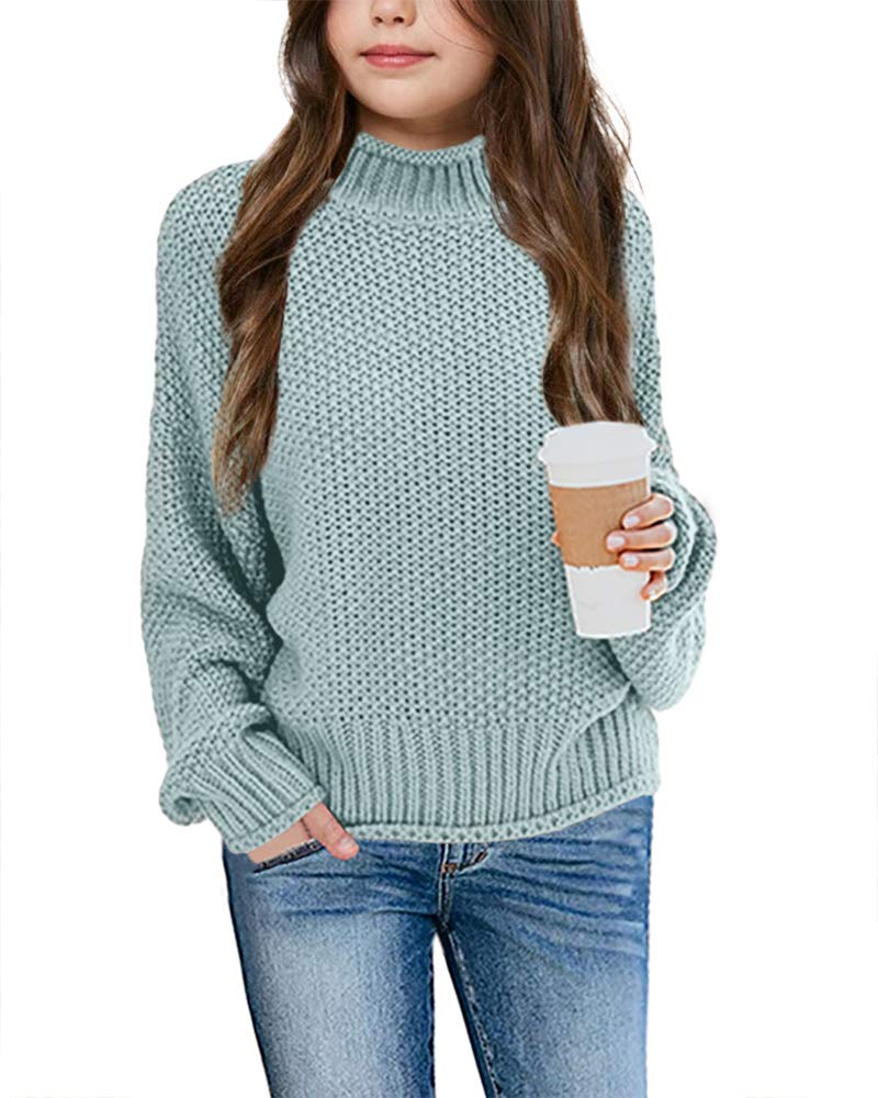 Imily Bela Girls Chunky Knit Turtleneck Sweater - Batwing Sleeve Pullover Jumper for Kids | Warm Winter Outfit for School & Playdates