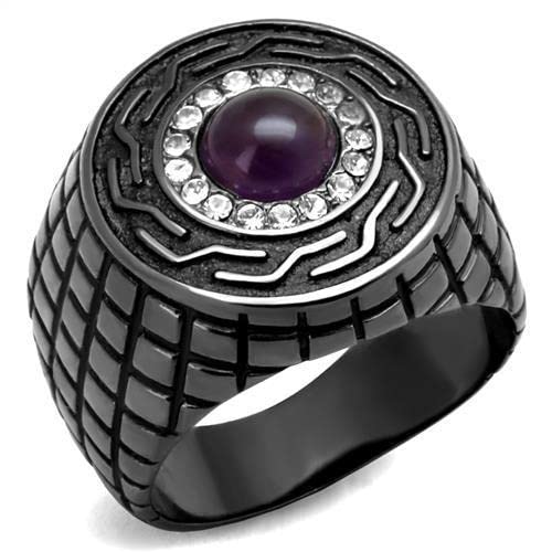 Zawadee TK2813 - IP Light Black Stainless Steel Ring with Genuine Amethyst Crystal | Elegant Jewelry for Women | Perfect for Weddings, Parties & Special Occasions