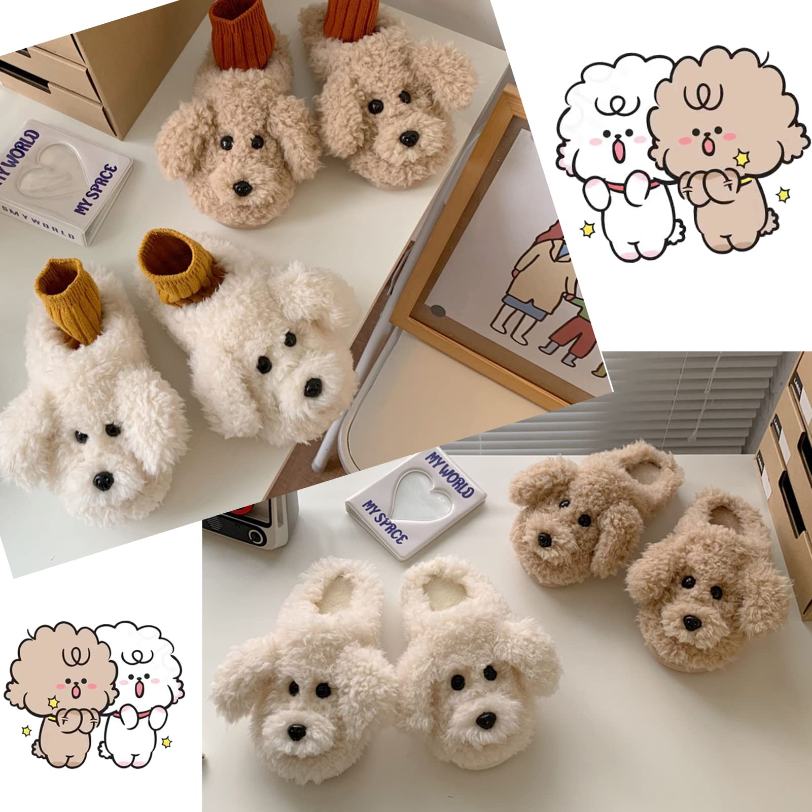 Women's Warm Fuzzy Animal Slippers - Cute Cow & Teddy Dog Plush House Shoes for Indoor/Outdoor Use - Cozy Comfort for Lounging, Relaxing at Home