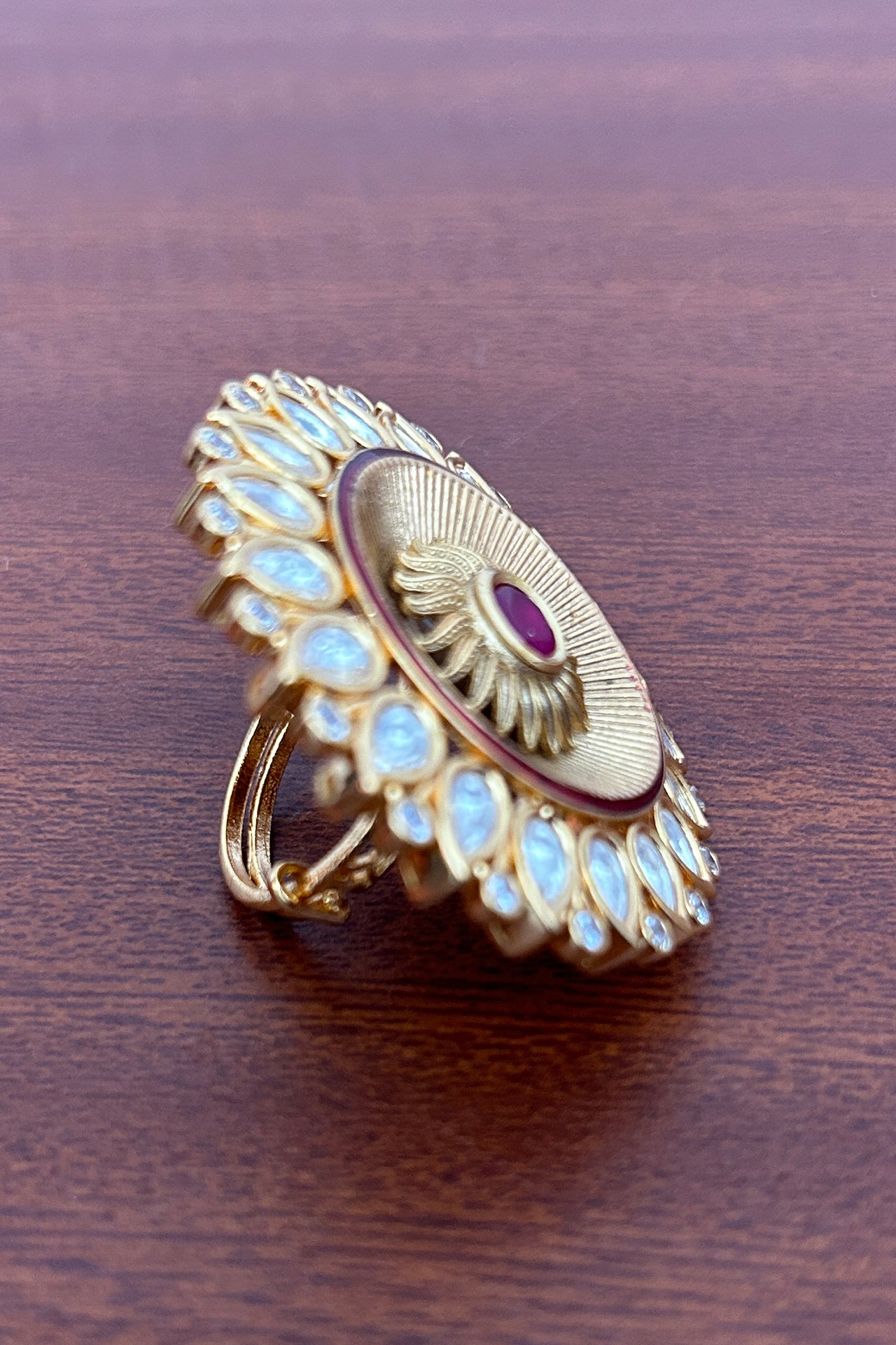 Exquisite Designer Gold Plated Royal Kundan Beaded Ring (D247) - Perfect for Weddings, Parties & Special Occasions