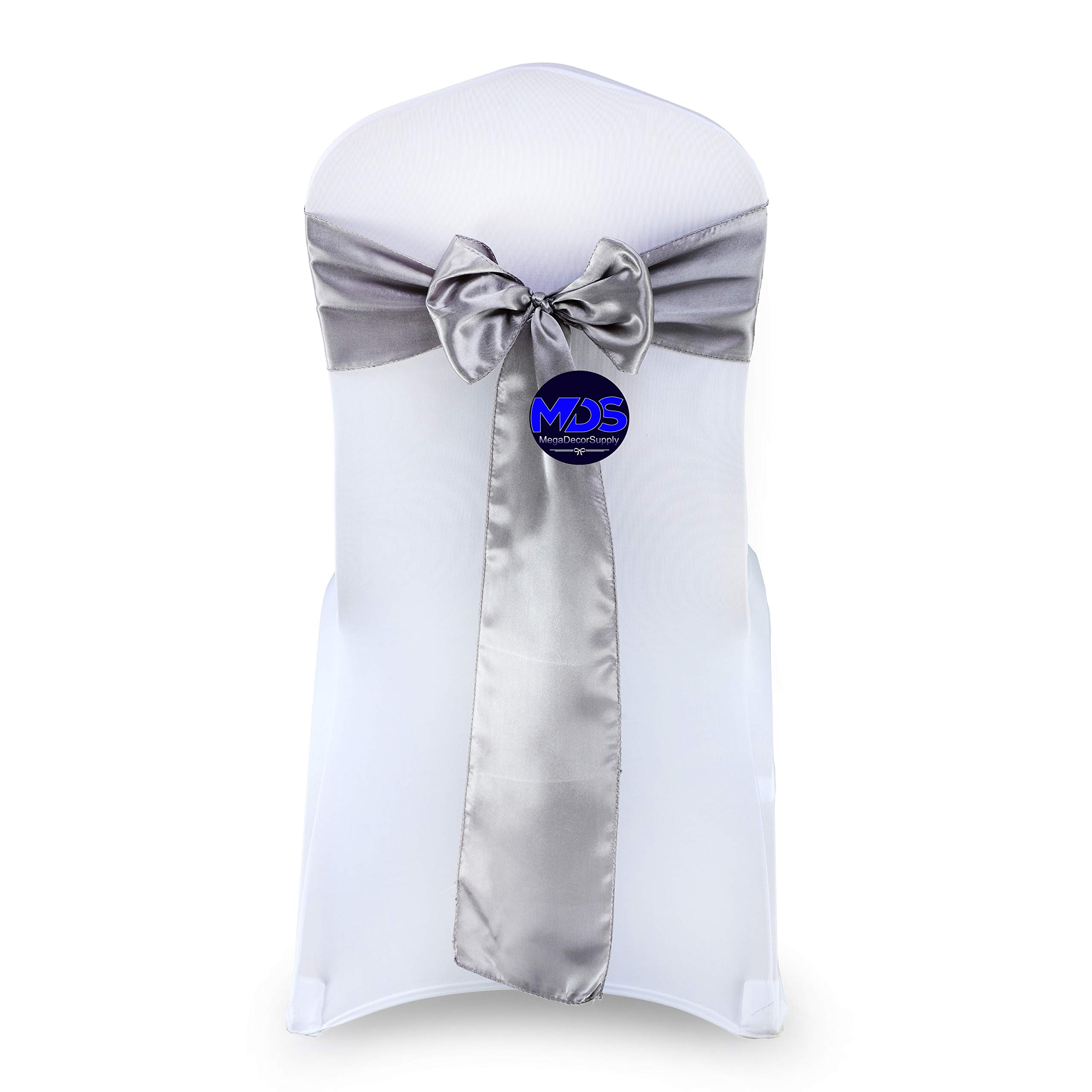 10-Pack Silver Gray Satin Chair Sashes - Elegant Wedding Bow Sashes for Banquet, Birthday Party, Graduation & Engagement Decorations - Perfect for Folding Chairs and Chair Covers (Ideal for Weddings, Parties & Special Events)