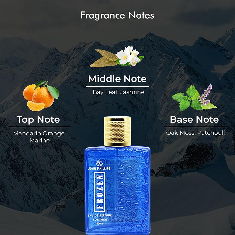 John Phillips™ Frozen Eau De Toilette for Men - 100ml Long-Lasting Fragrance | Fresh & Masculine Scent | Perfect for Daily Wear, Office & Date Nights