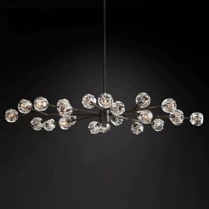 Elegant Crysball Glass Oval Chandelier - 72 Inch Modern Crystal Ceiling Light Fixture for Dining Room, Living Room, or Bedroom Lighting Decor