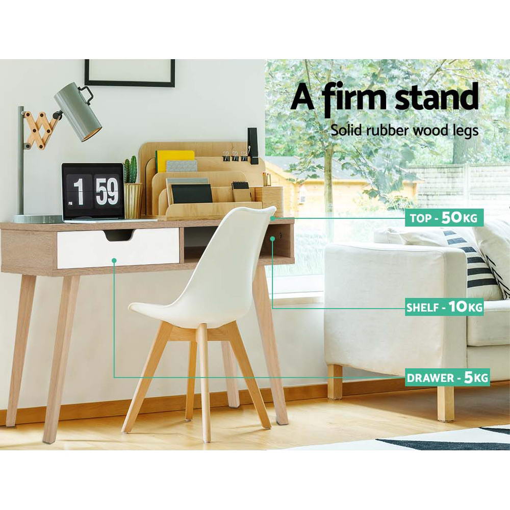 Modern Two-Drawer Wooden Computer Desk for Home Office - Compact Writing Workstation with Storage for Small Spaces